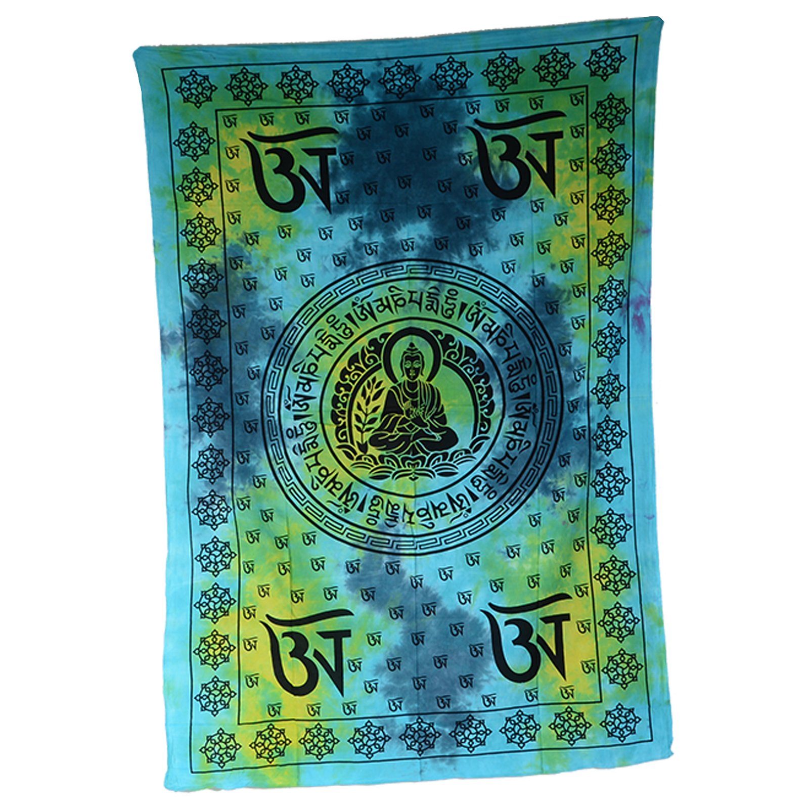 KUNST UND MAGIE Wandteppich Bunte Tagesdecke Wandbehang Tuch Buddha Mandala ca. 200 x 135 cm