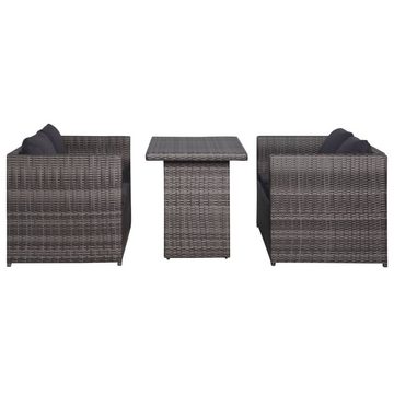 furnicato Garten-Essgruppe 3-tlg. Bistro-Set mit Auflagen Poly Rattan Grau