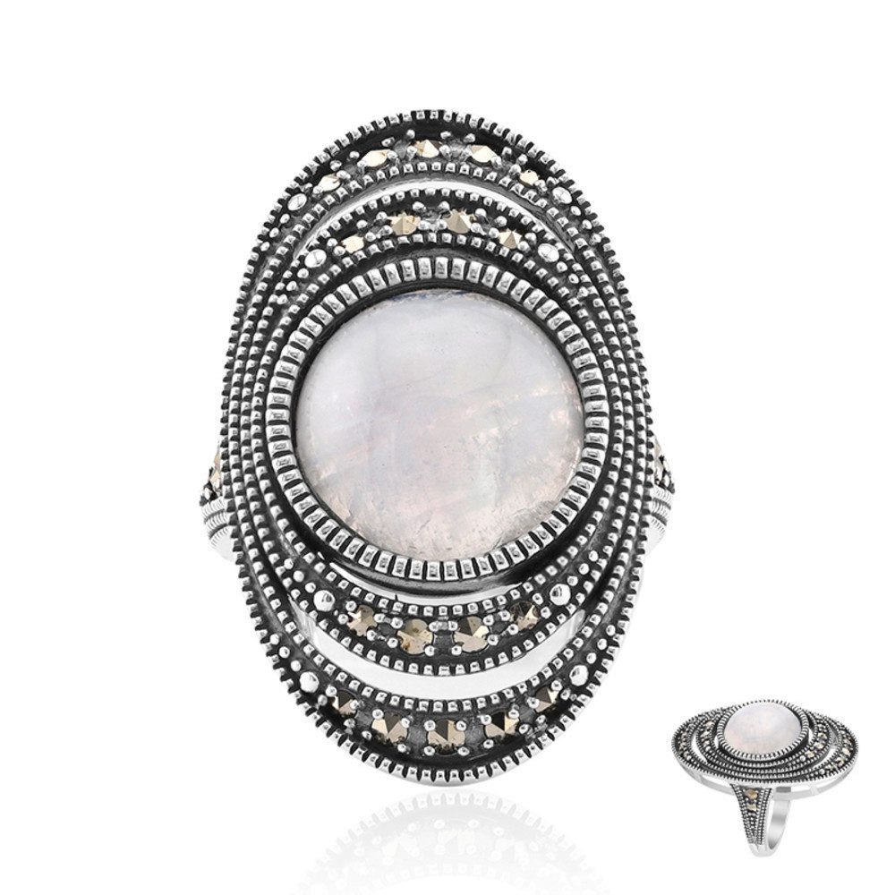Cavill Silberring Cavill 925 Silber Ring mit 5,2 ct Regenbogenmondstein und Markasit (1-tlg)