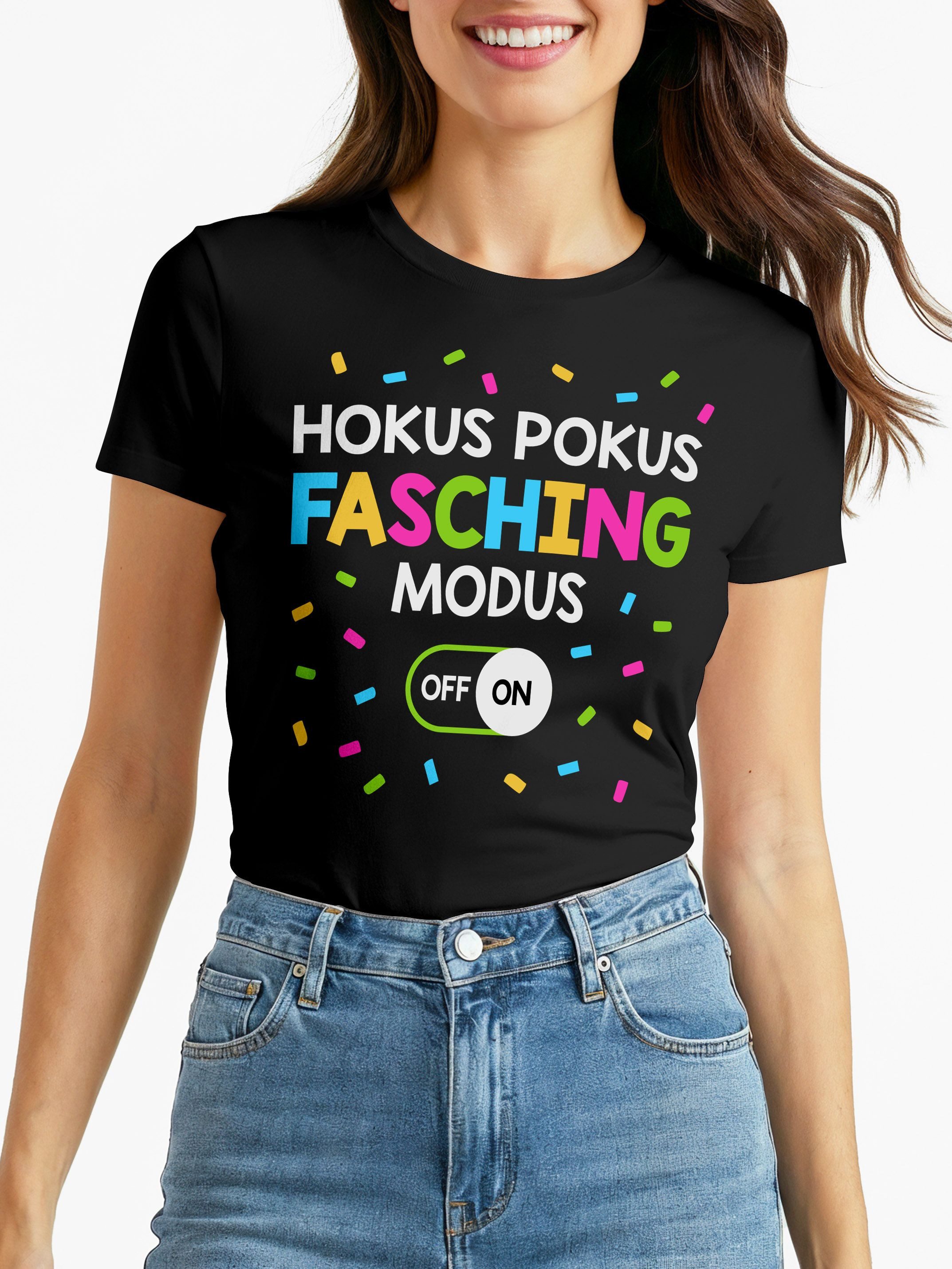 Print-Shirt Damen T-Shirt - Hokus Pokus - Fasching Karneval Ersatz Verkleidung