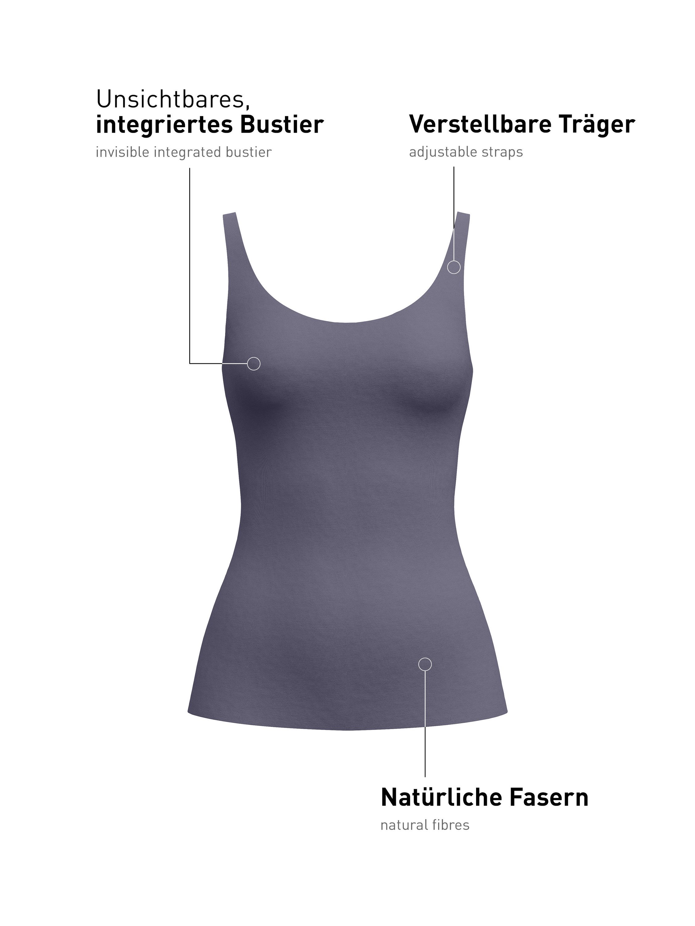 CALIDA Unterhemd Natural Layer Damen (1-St) elastisch, hautfreundlich, integriertes Bustier, verstellbare Träger