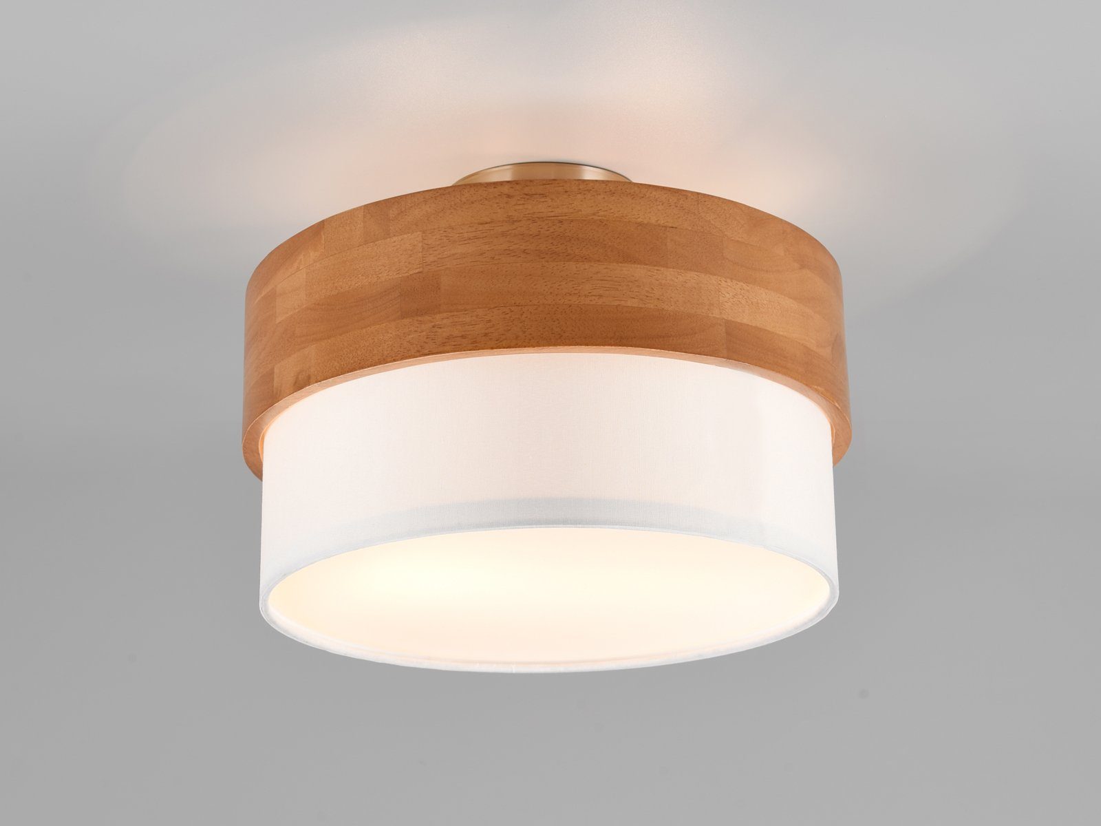 TRIO Leuchten LED Deckenleuchte, LED wechselbar, extern dimmbar, Warmweiß, Holz-lampe rund Esstisch skandinavisch Landhaus, Weiß