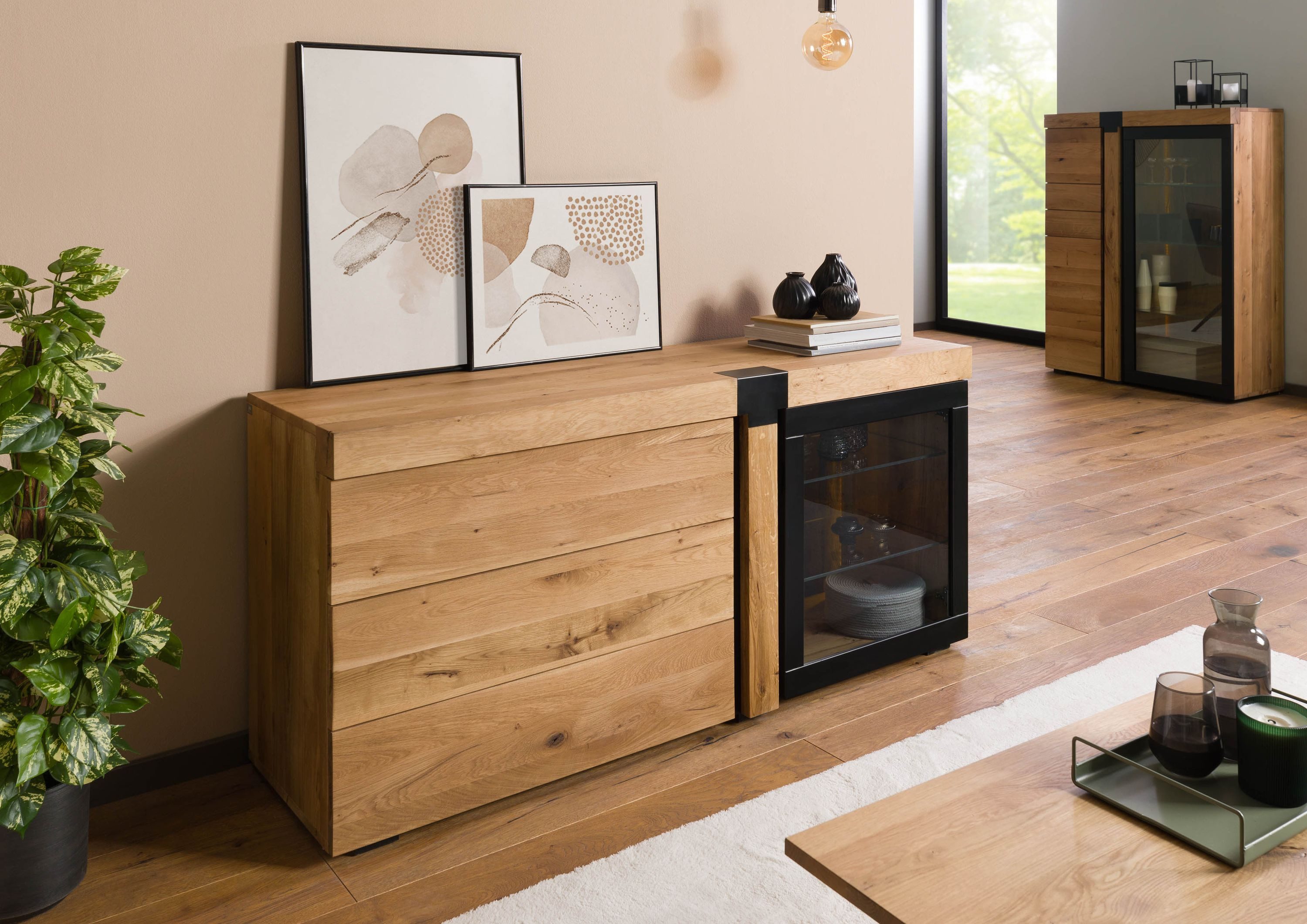 Massivmoebel24 Sideboard ROTTERDAM (Massivholz), Wildeiche 161x45x75 natur geölt ROTTERDAM #116