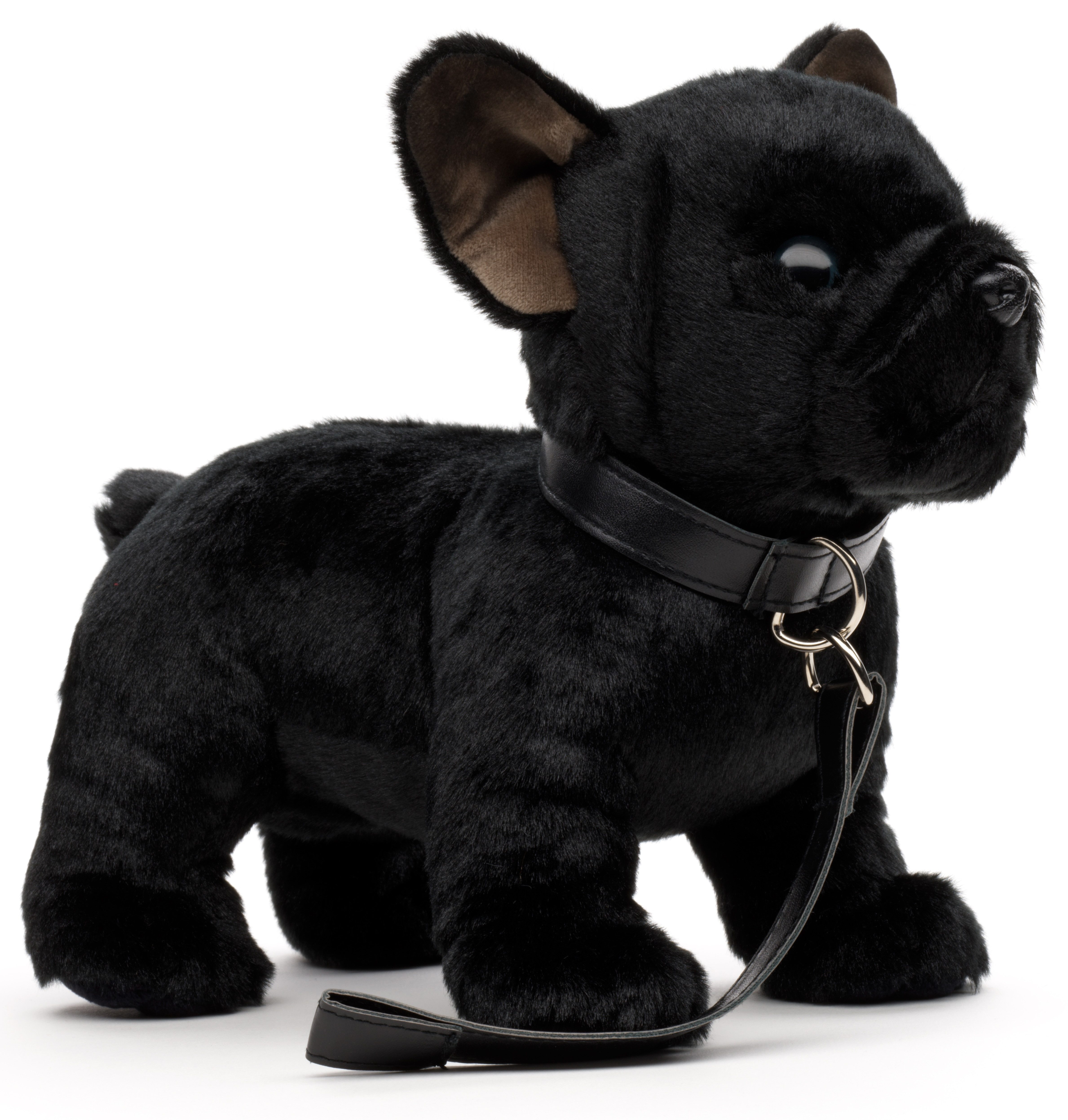 Uni-Toys Kuscheltier Französische Bulldogge (schwarz) - Mit/Ohne Leine - 26 cm - Plüschtier, Uni-Toys Eco-Line - zu 100 % aus recyceltem Plüsch gefertigt