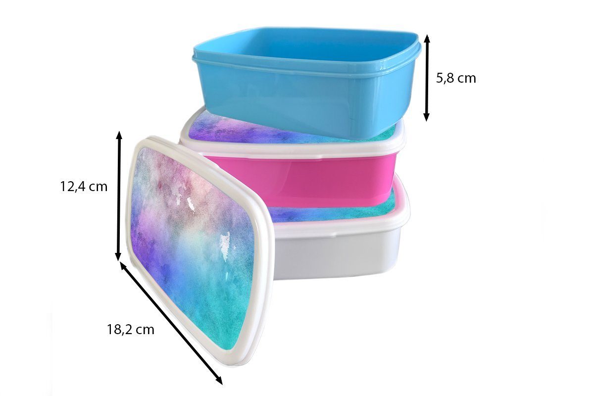 Kunststoff Lunchbox Aquarell - Grün, - (2-tlg), Kinder, Brotdose Mädchen, Erwachsene, Kunststoff, rosa Brotbox MuchoWow - Braun Snackbox, für Lila