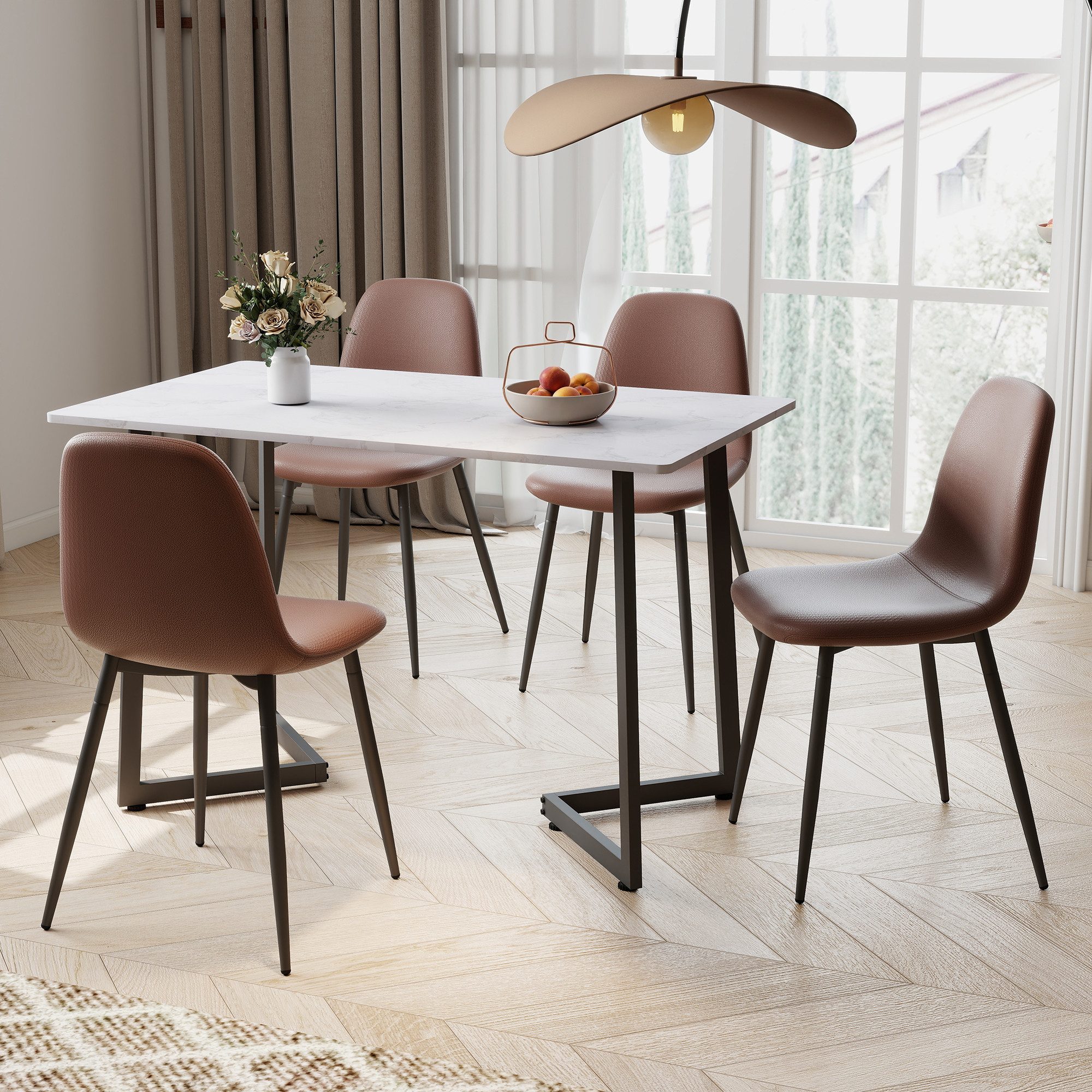 JOIVI Essgruppe 5-Teiliges Esstisch Set mit 4 Stühle, (Esszimmer Set mit Esstisch und 4 Essstühle, Essgruppe für Esszimmer, Küche, Wohnzimmer), 2 Packet