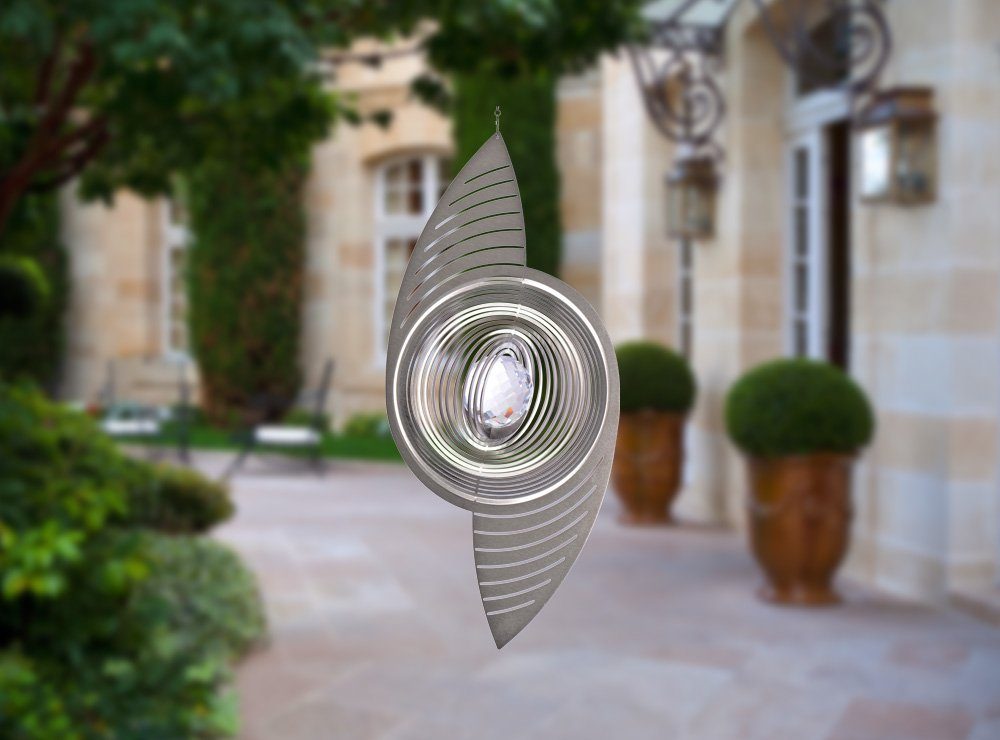 Garten ILLUMINO Windspiel -L mit Windspiel für Wohnung Deko Pina Edelstahl Windspiel und und Gartendeko Fenster Metall 50mm Glaskugel glasklarer Wohn