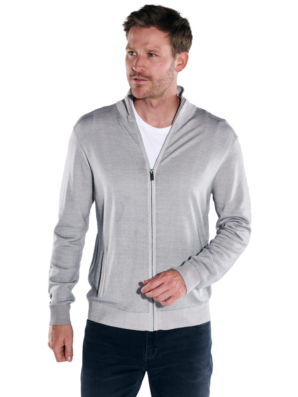 ENGBERS GERMANY Cardigan Herren Cardigan aus edler Merinowolle, Silbergrau günstig online kaufen