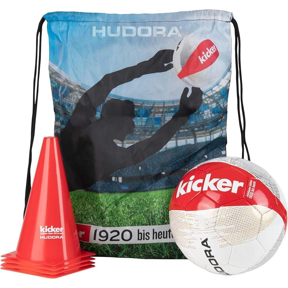 4 Fußball, Fussball, mit Transporttasche Hudora Trainingshütchen Ballnadel, Set und