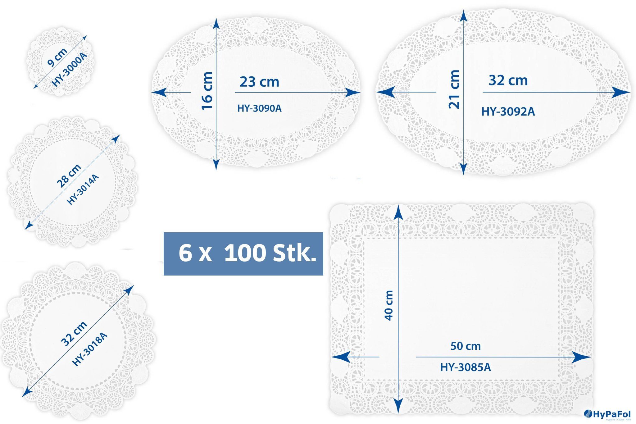 Hypafol Tortenwerkzeug Spitzendeckchen für Kuchen, Torte, Snacks, (SET Rund, Oval oder Gemischt!, 400-600 Stück) Set Gemischt1