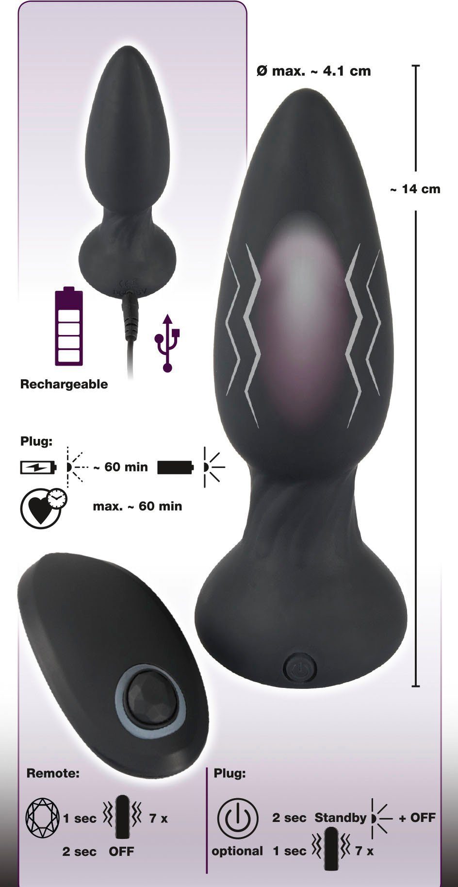 VELVETS Analplug Plug BLACK Shaking