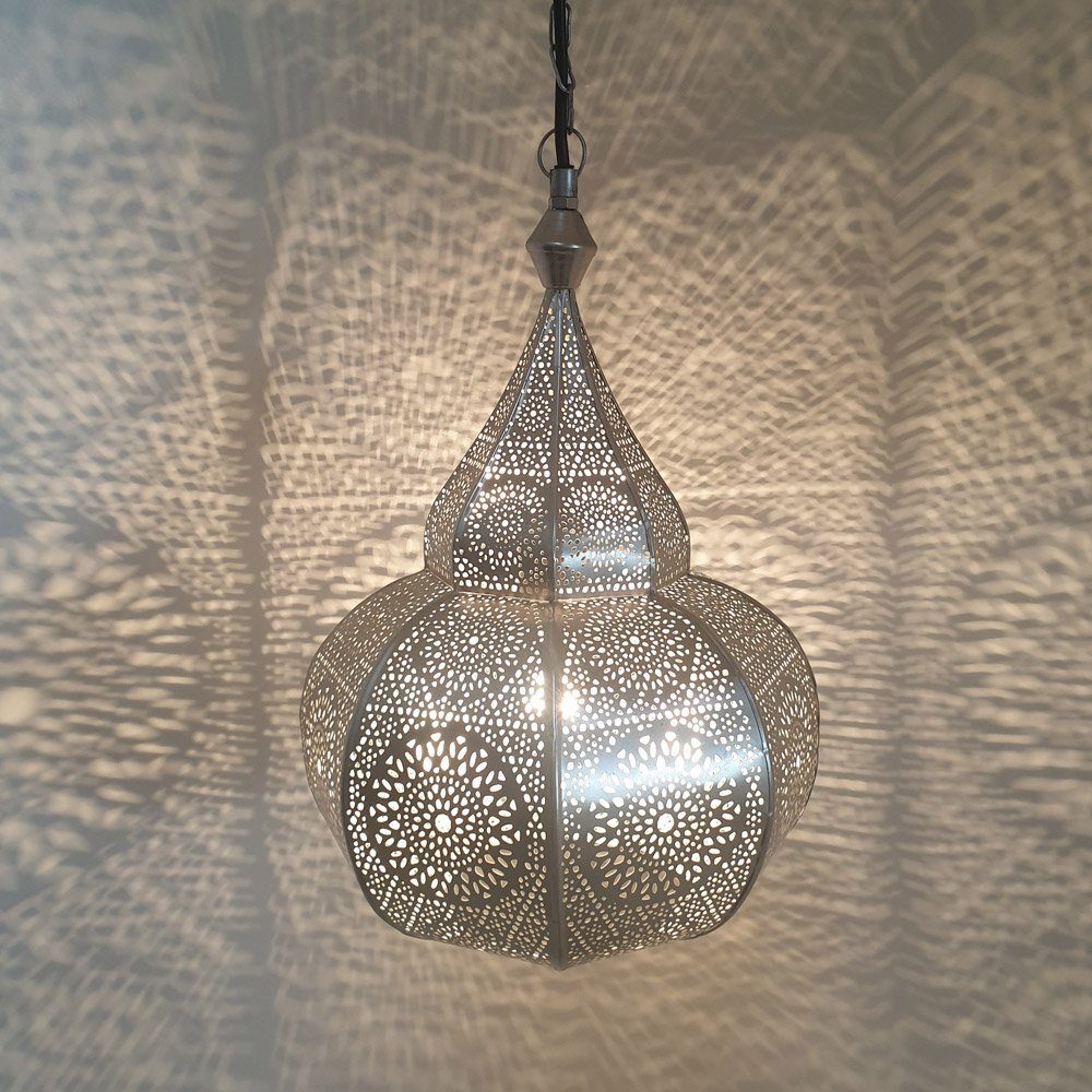 Casa Moro Deckenleuchten Orientalische Lampe Layoune Silber mit E27 Fassung, Baldachin &Kette, ohne Leuchtmittel, Geschenk Muttertag Ostern Deko Leuchte LN3020