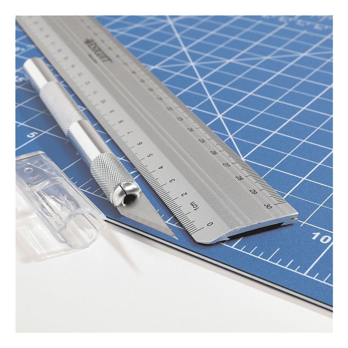 WESTCOTT Schneideunterlage, Set: Schneidematte / Schneidelineal / Alu-Skalpell, A4