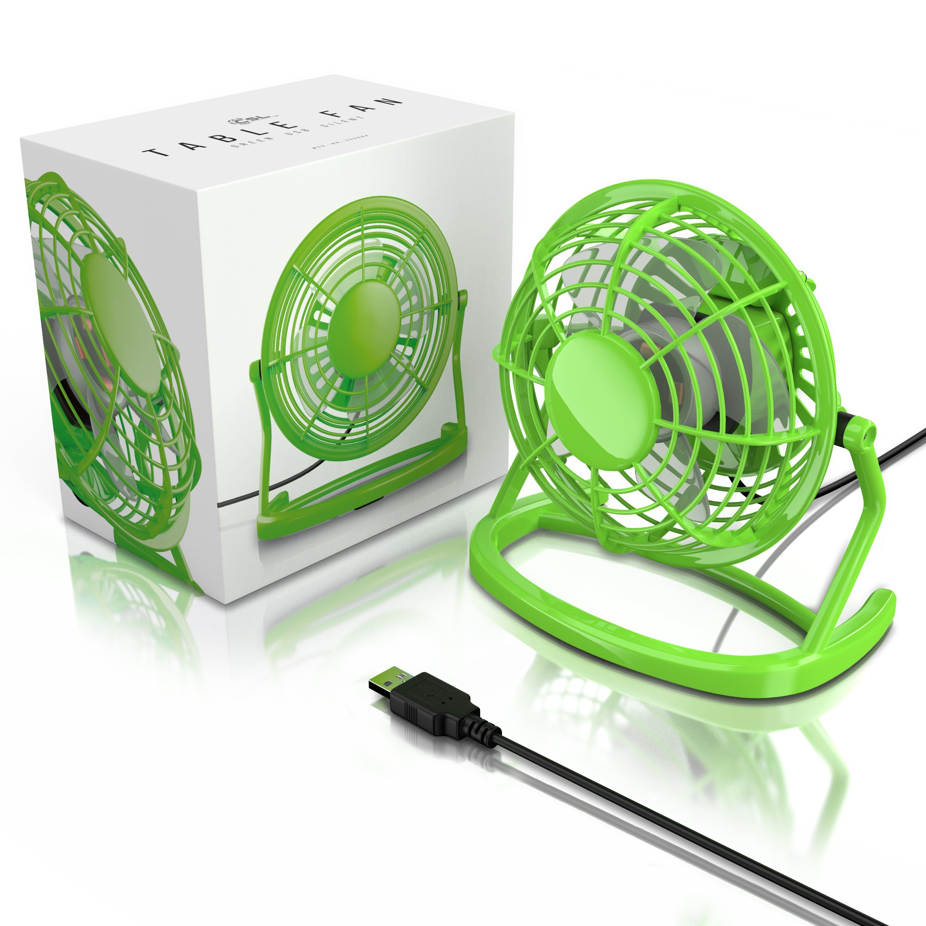 den Mini optimal Tischventilator für USB-Ventilator, grün Schreibtisch neigbar, CSL An/Aus-Schalter,
