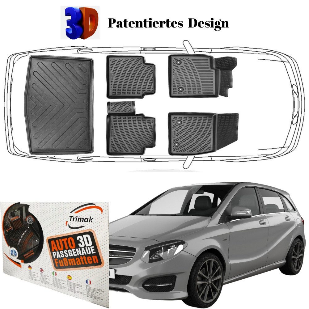 Passform-Fußmatten Kompatibel mit Mercedes B Klasse W242 W246 2011-2018 3D Gummimatten