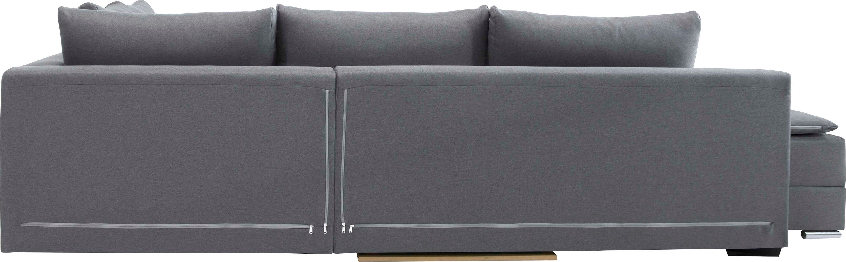 und Göteborg, Boxspring-Bettfunktion Ecksofa INOSIGN Dauerschlaffunktion, mit Topper Bettkasten, grau