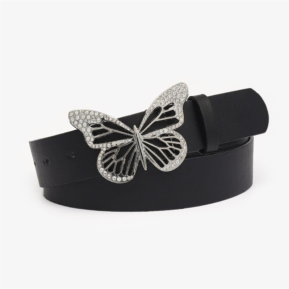 LYDMN Ledergürtel Damen Strassgürtel mit Schmetterlingsschnalle, Mode Gürtel Zubehör Schwarz