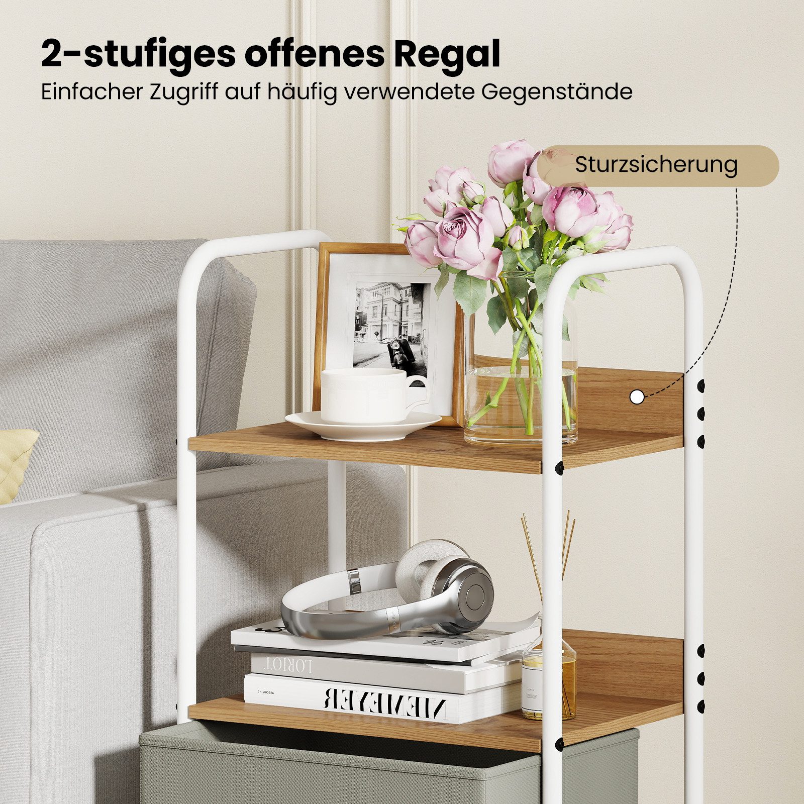 COSTWAY Rollwagen, Rollcontainer mit 2 Stoffschubladen, Ablagen, Rollen