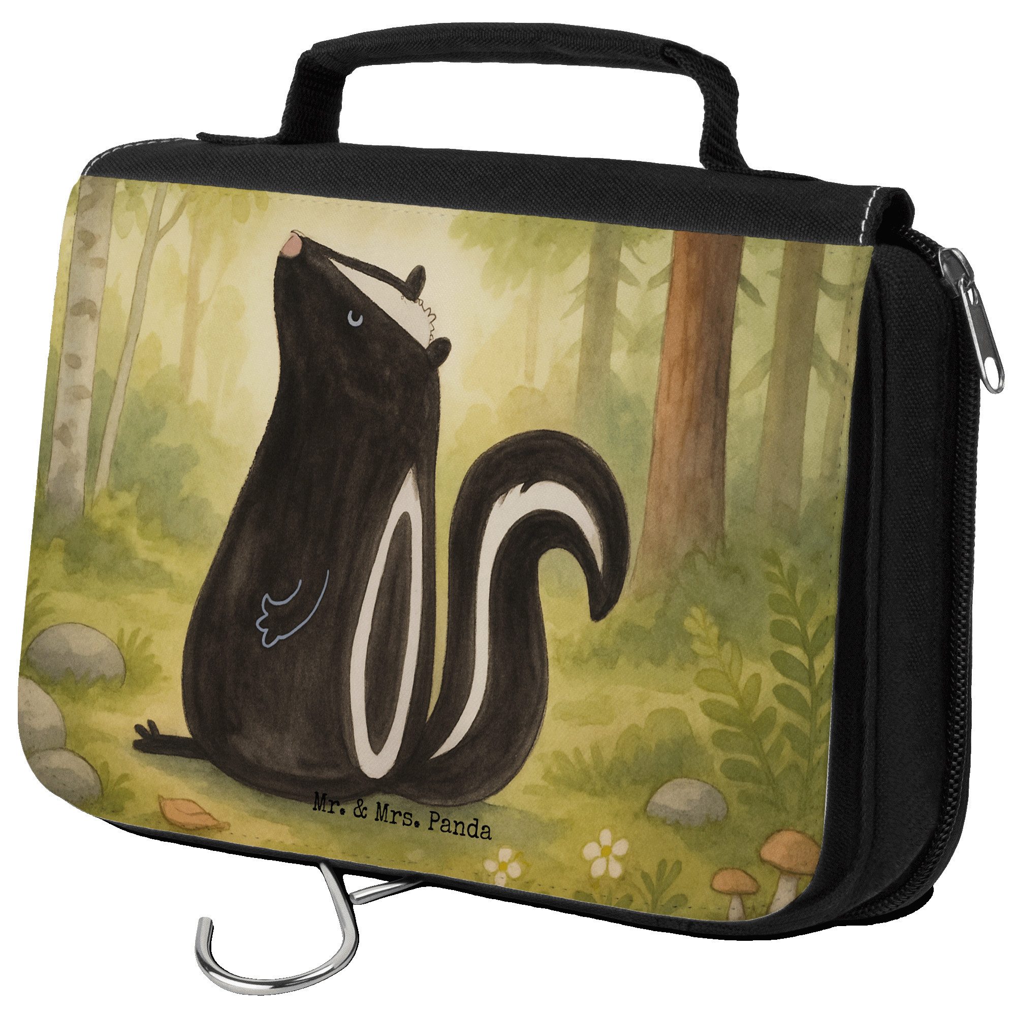 Kulturbeutel Stinktier Sitzen Design, Kulturtasche, Weiß, Waschtasche, Necessaire