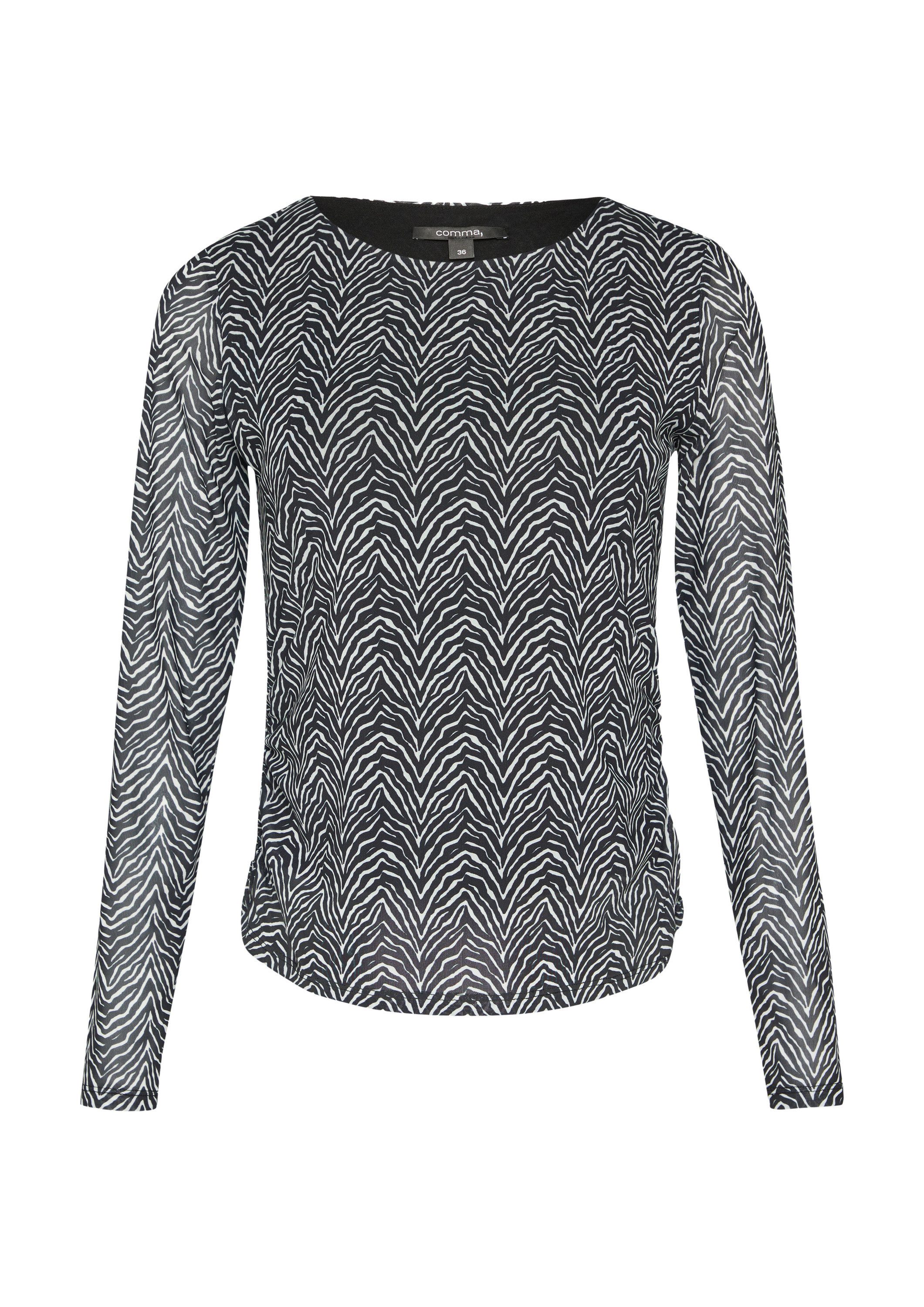 comma Langarmshirt T-Shirt Mesh-Shirt mit seitlicher Raffung günstig online kaufen