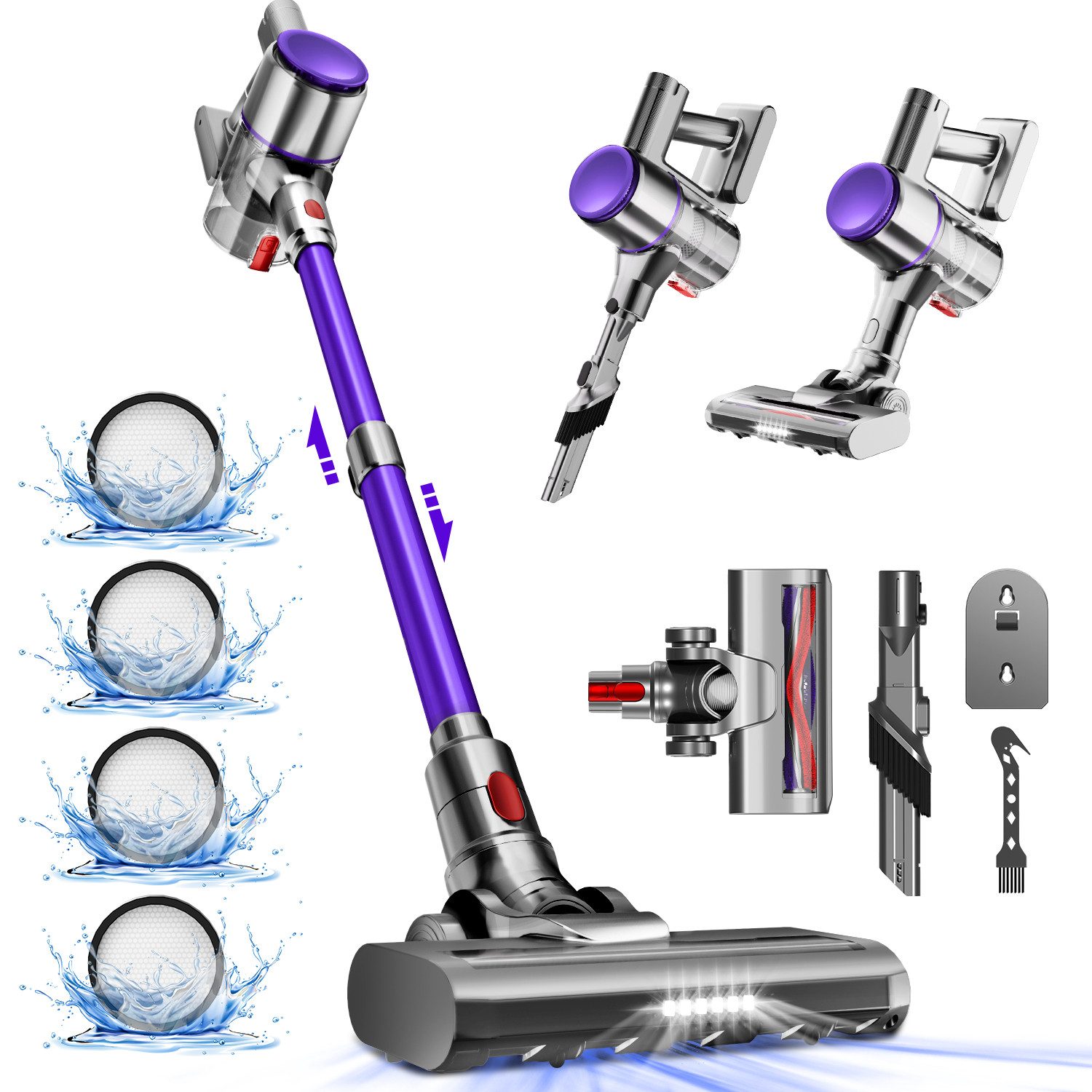 Adormii Akku-Hand-und Stielstaubsauger Akku Staubsauger Kabellos 45000Pa/50Min/1.6L HEPA*4, 450 W, beutellos, HEPA×4,Vacuum Cleaner,Staubsauger für Tierhaare,Teppich und Hartboden