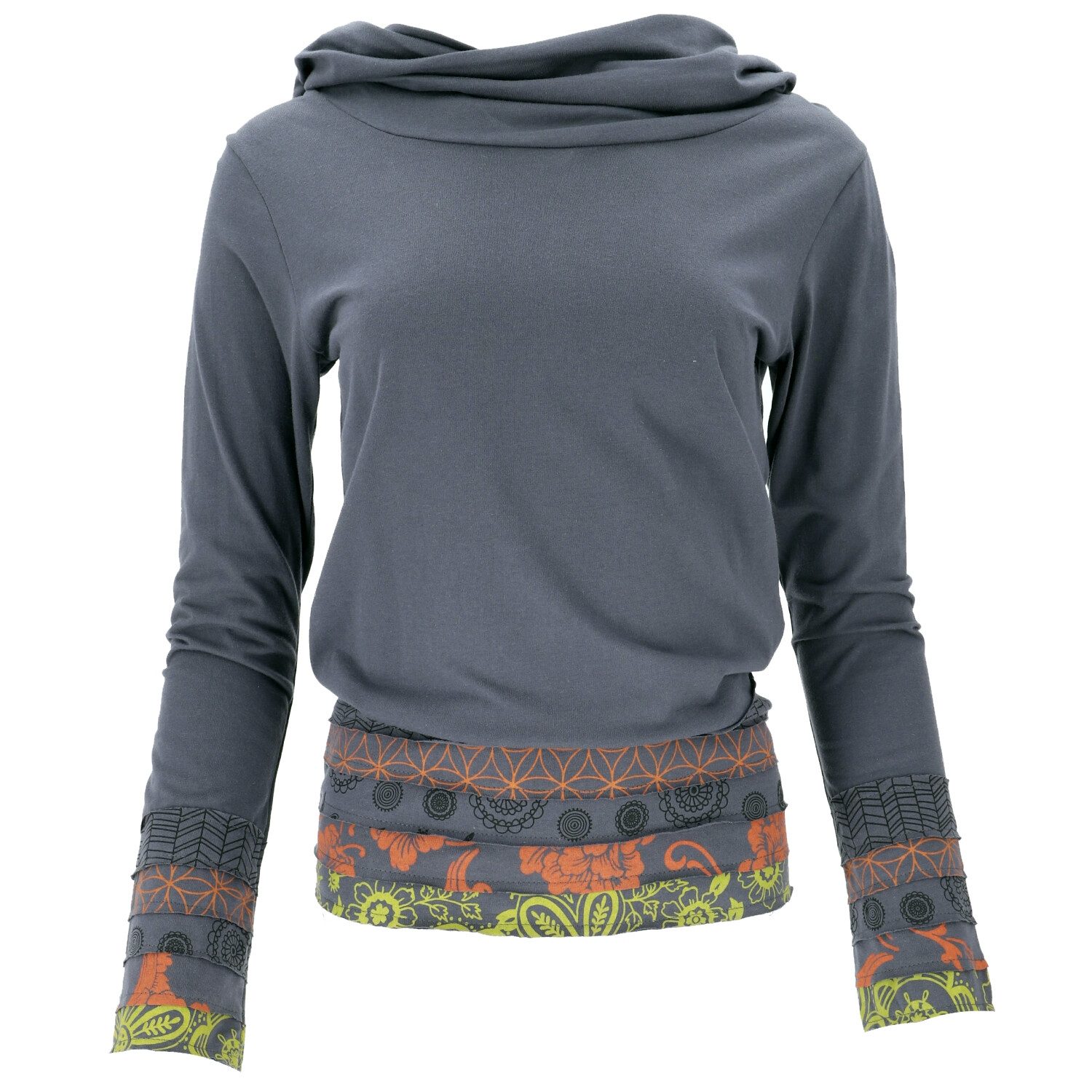 Guru-Shop Longsleeve Kapuzenshirt, Boho Patchwork Shirt günstig online kaufen