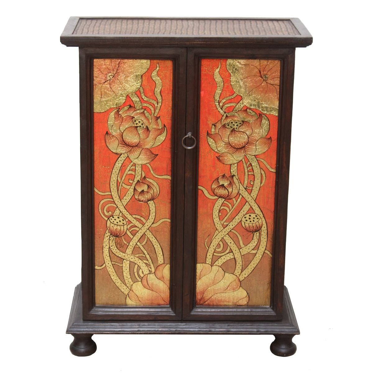 Oriental Galerie Mehrzweckschrank Schrank Lotusblüte Blattgold orange 90 cm