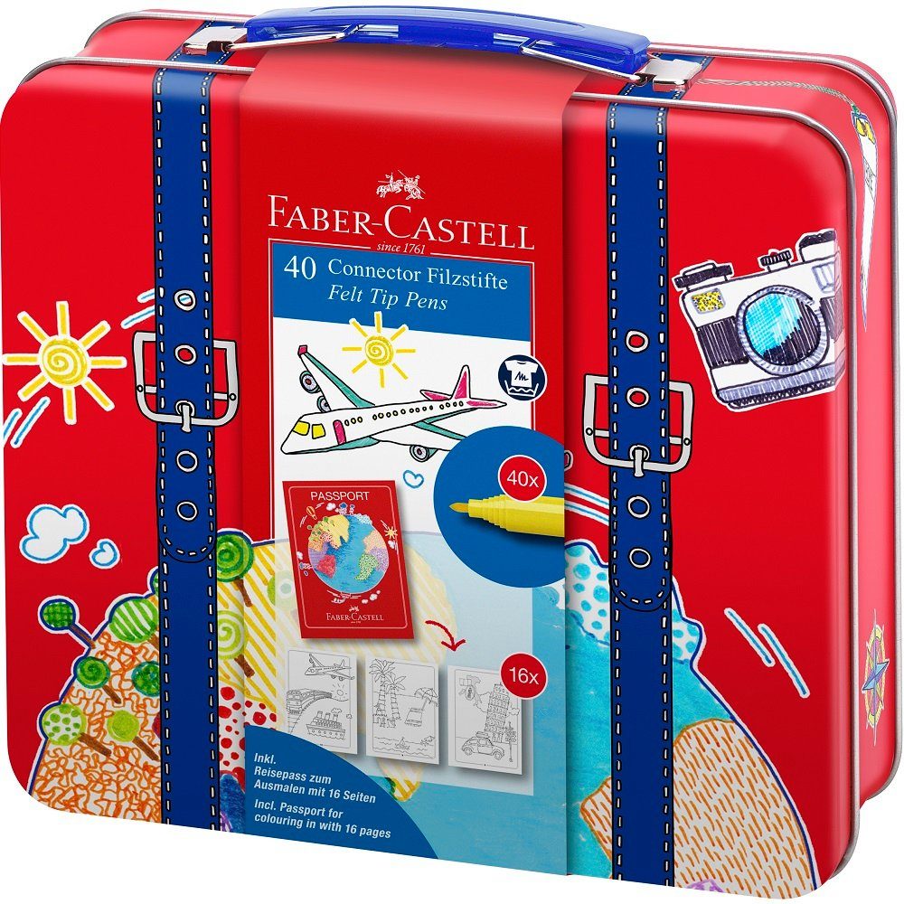 Faber-Castell Filzstift 40 Filzstifte CONNECTOR im Reisekoffer