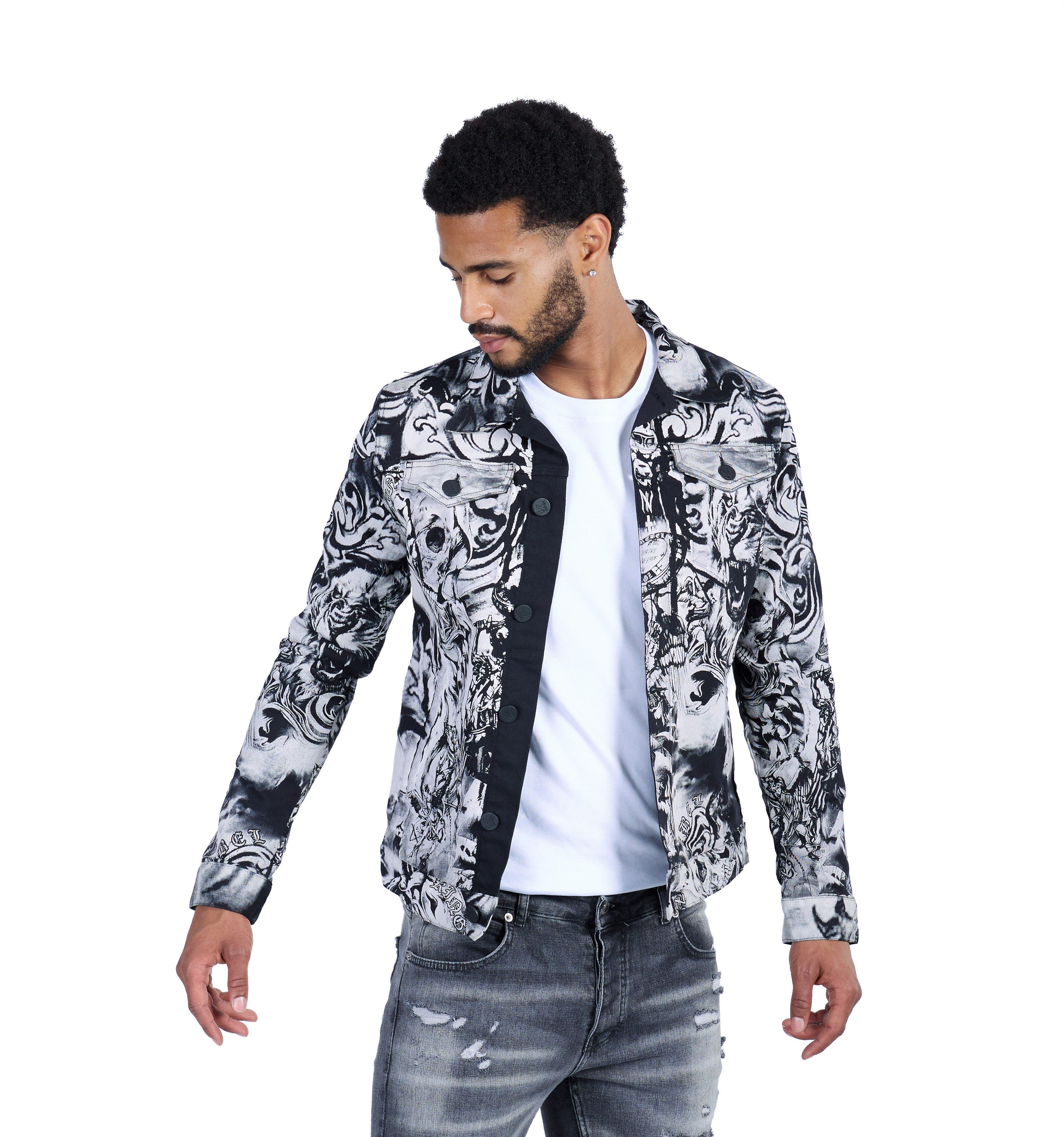 KINGZ Jeansjacke Herren Designer TATTOO Jeansjacke Weiß XXL