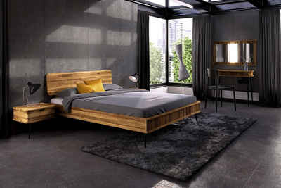 Natur24 Bett »Bett Tula 1 aus Wildeiche massiv 180x200 cm mit Holzkopfteil und Metallbeinen«
