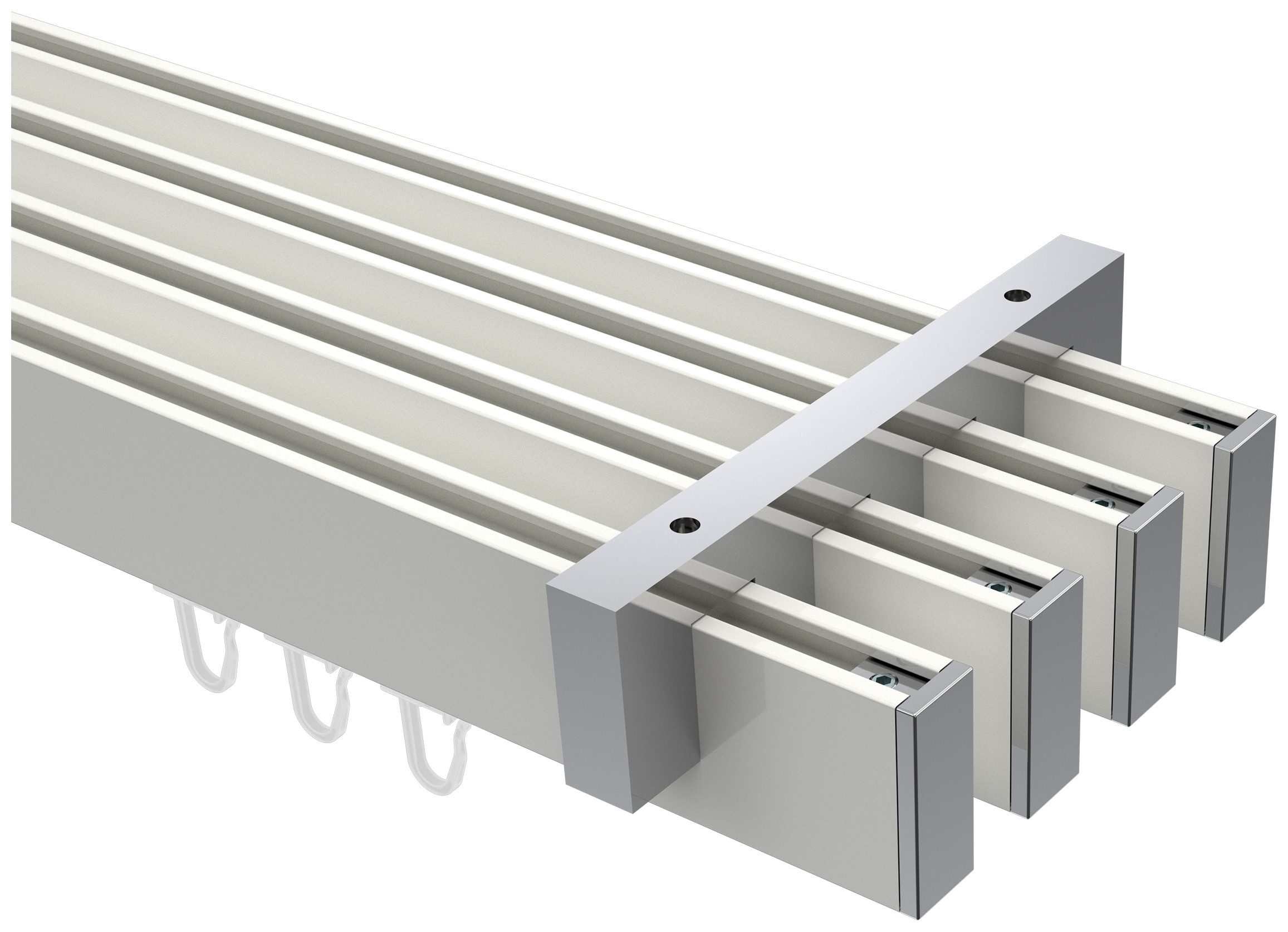 INTERDECO Gardinenstange Smartline Paxo, 4-läufig, Fixmaß, kürzbar, Deckenmontage, Aluminium, Weiß / Chrom / Bicolor, 14x35