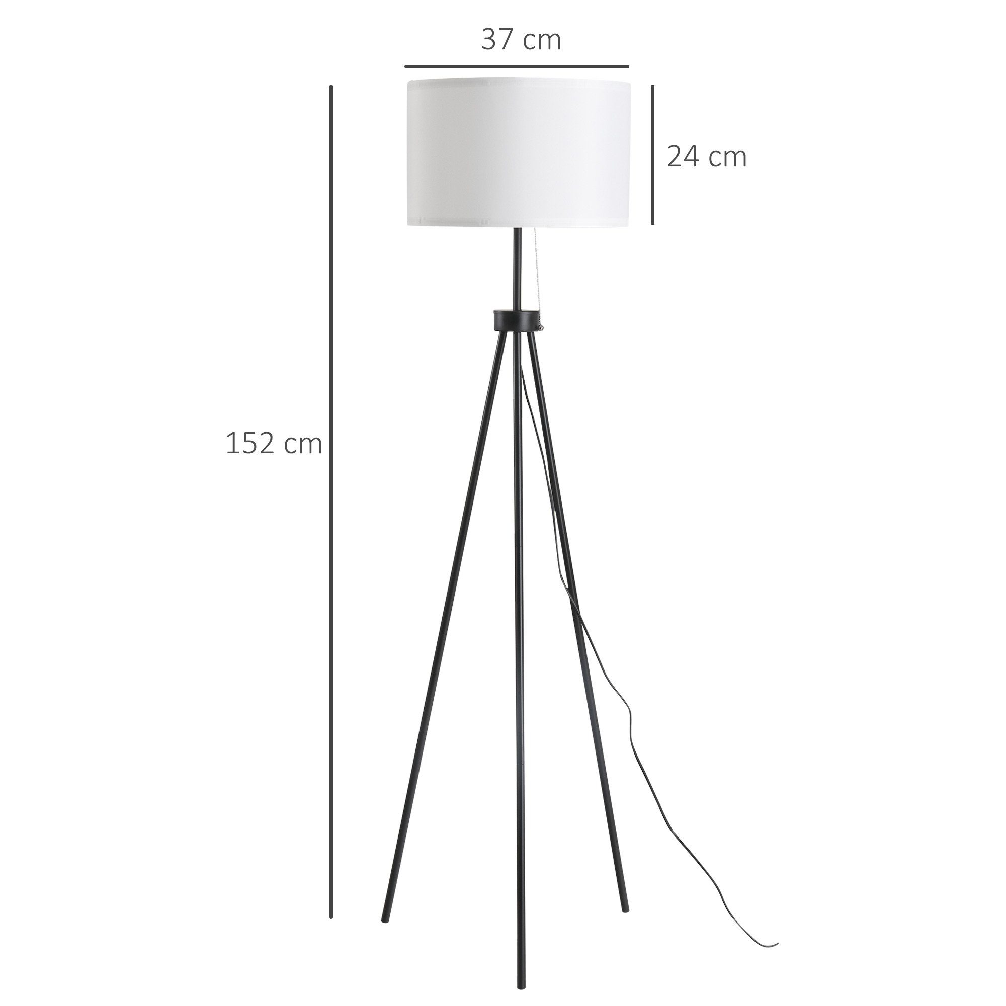 HOMCOM Stehlampe Stehleuchte, 1 (nicht 37x37x152cm, im Lieferumfang Schwarz+Weiß Stahl+Polyester, E27 x enthalten)