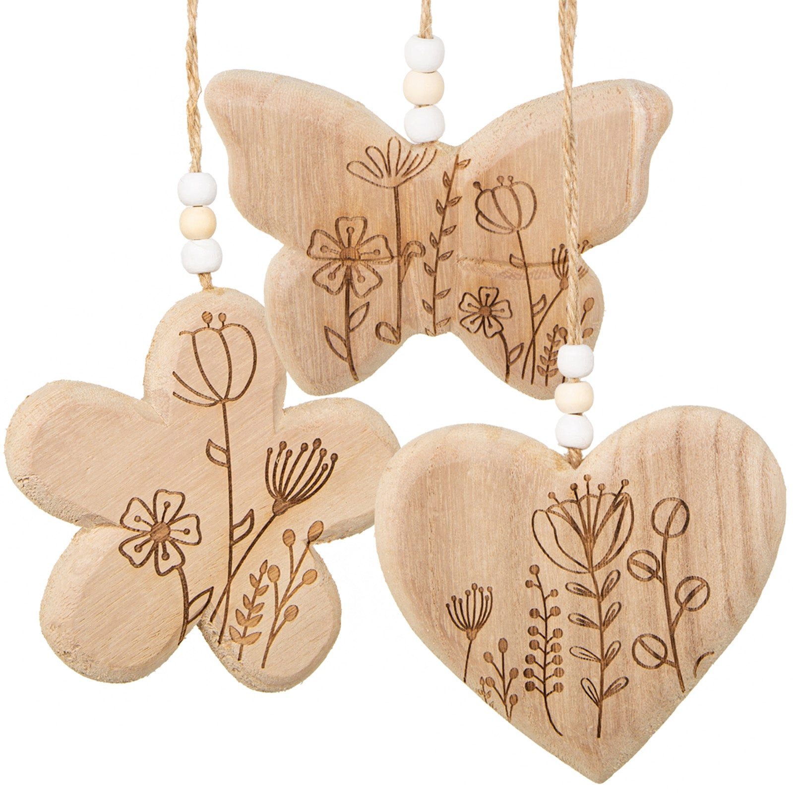 Logbuch-Verlag Dekofigur Frühlingsdeko Anhänger Set Blume Herz Schmetterling aus Holz Florale