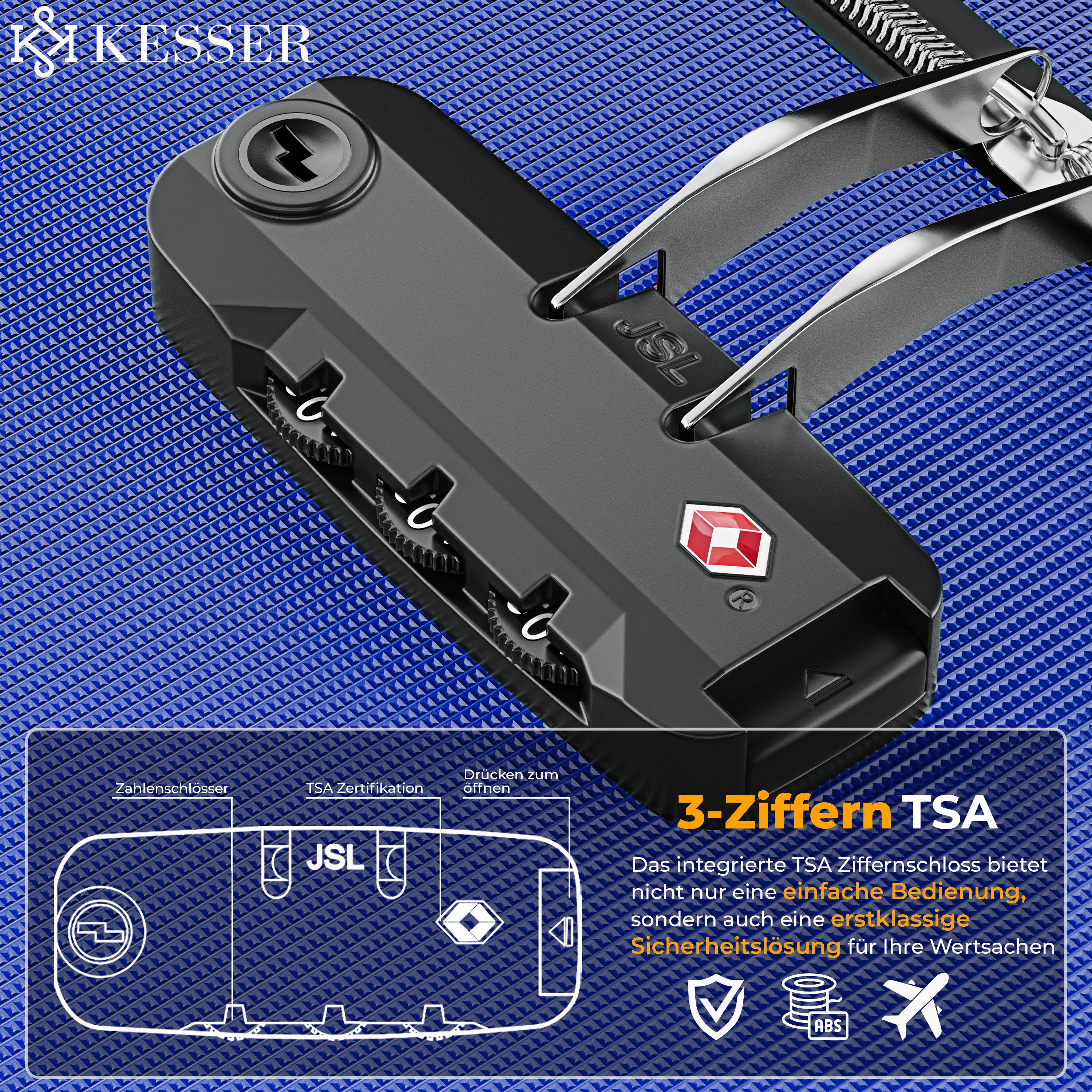 KESSER Kofferset, 4 Rollen, (Kosmetiktasche Handgepäck leichter Koffer & große Koffer), mit 3-Ziffern-TSA-Schloss, 360° Rollen & Teleskopgriff