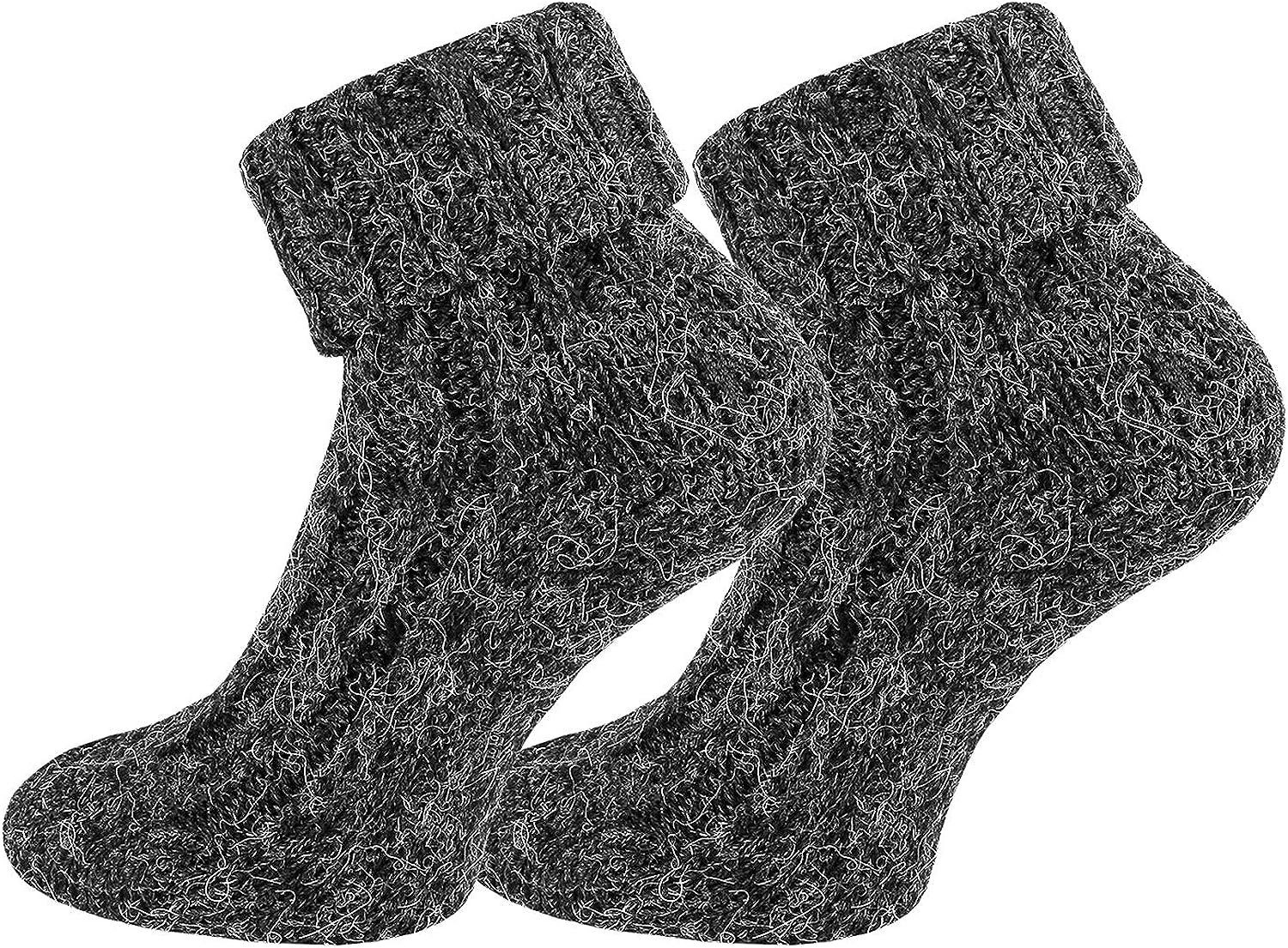 TippTexx 24 Umschlagsocken 2 Paar superweiche Kuschel Wollsocken mit Alpakawolle, Umschlag-Socken Anthrazit-Anthrazit