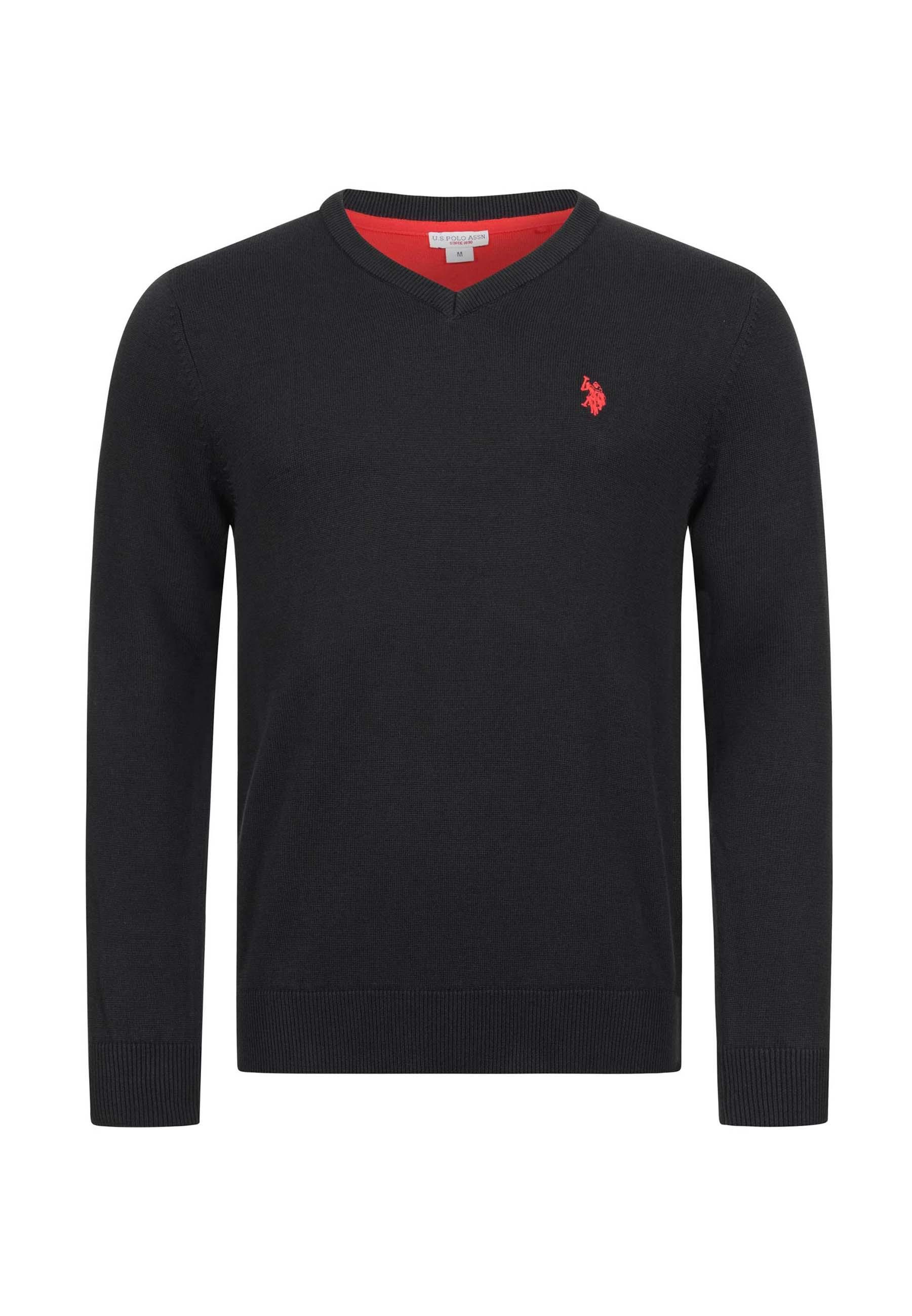 V-Ausschnitt-Pullover Longsleeve USPhil – Herren V-Neck Classic Fit mit Logo-Stickerei