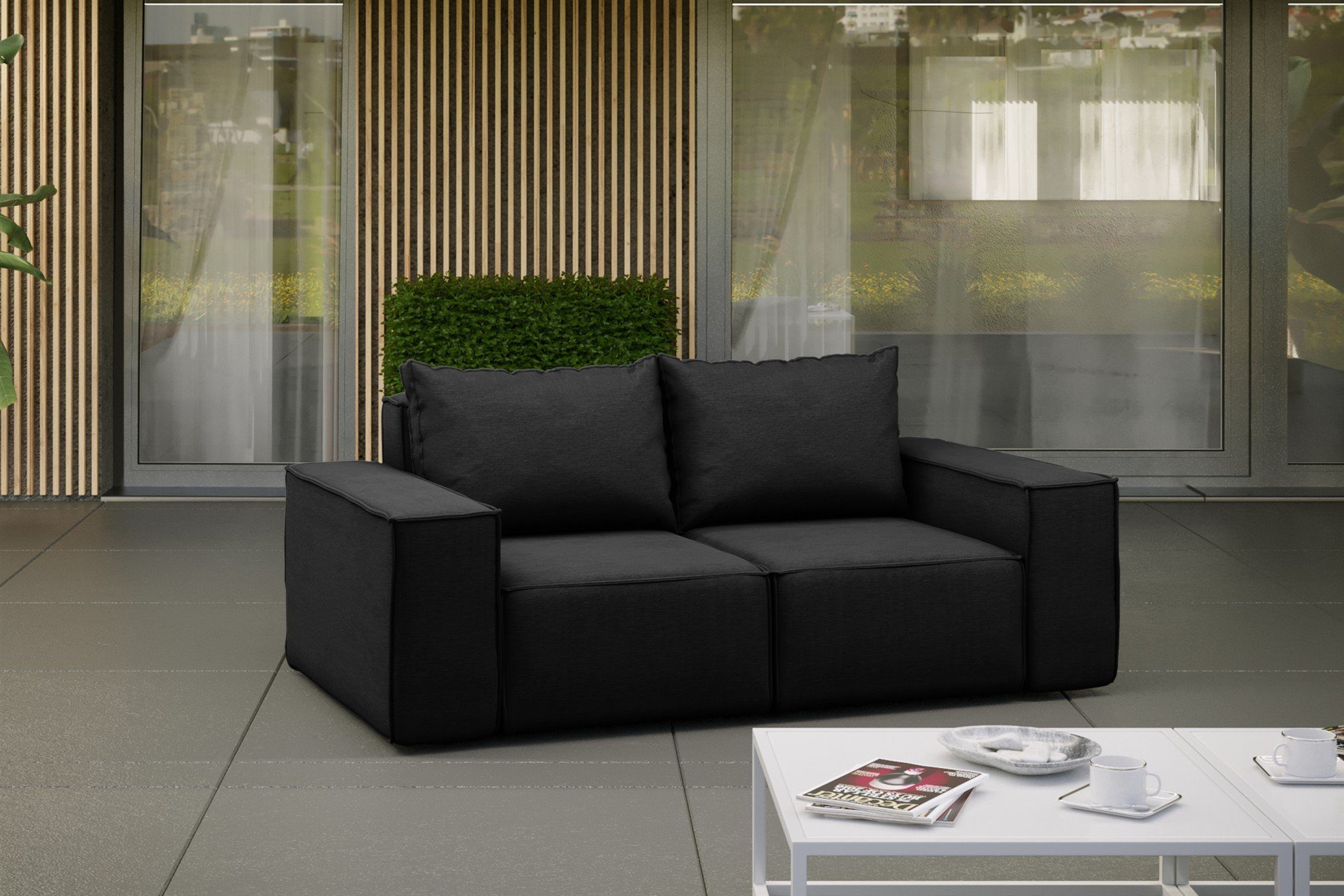 Fun Möbel Loungesofa Gartenmöbel Sofa 2-Sitzer GARDENT, wetterfester Stoff NXL Schwarz