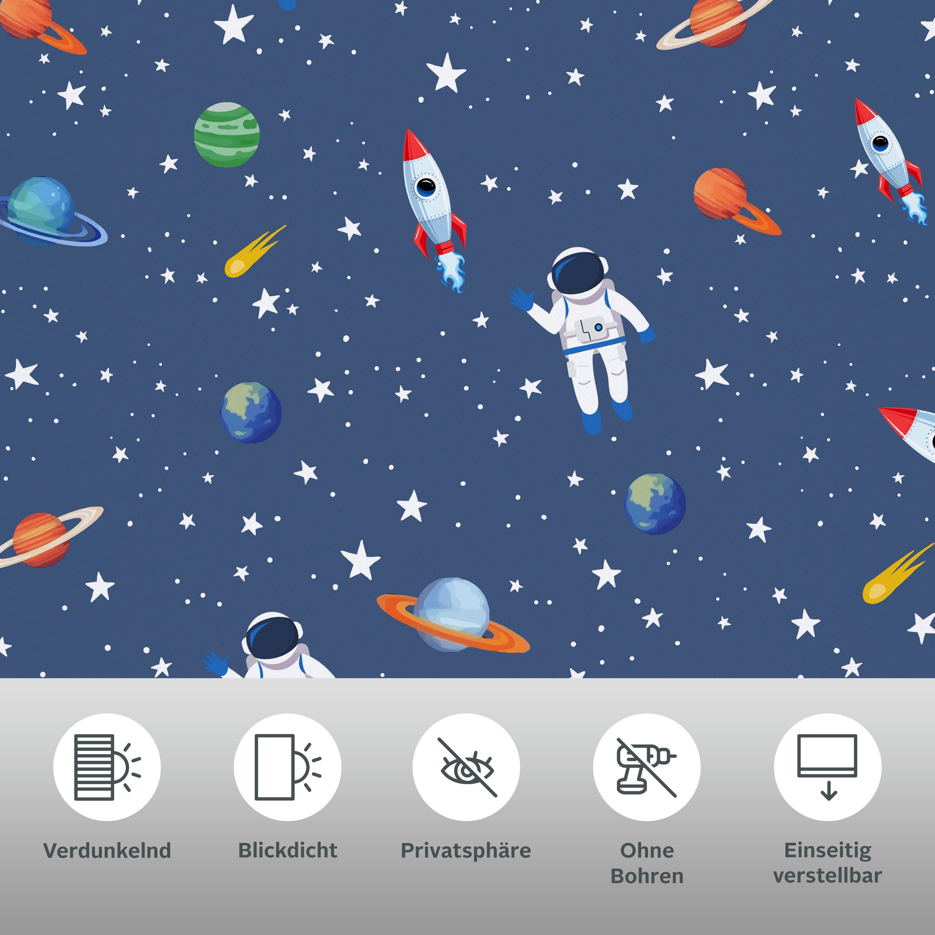 Rollo ASTRONAUT, OTTO home, verdunkelnd, ohne Bohren, freihängend, Klemmfix, Fixmaß, Klemmfix, Astronaut, Kinderrollo -NEUHEIT!