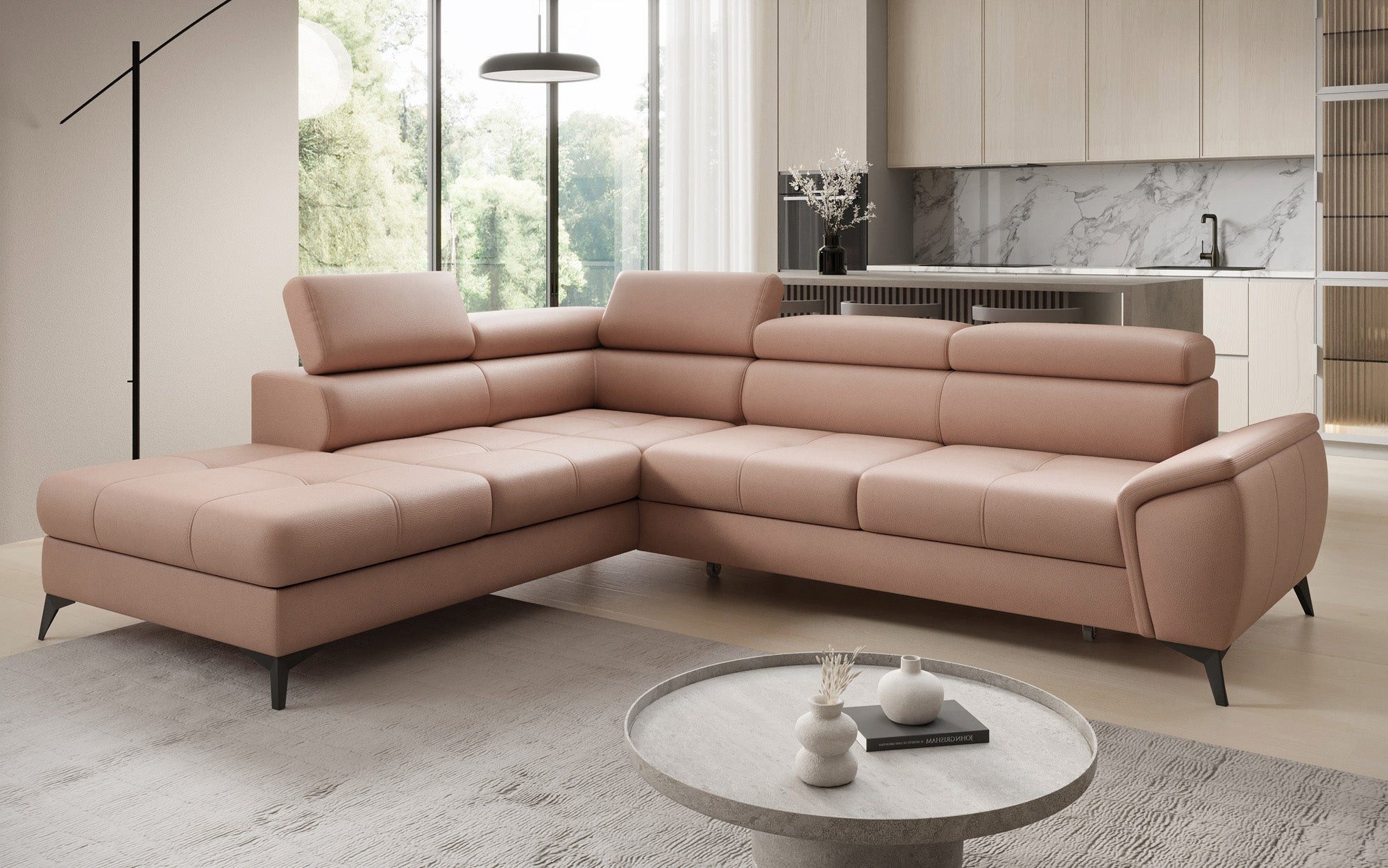 Luxusbetten24 Schlafsofa Designer L Sofa Aveline in Echtleder, mit Schlaffunktion und Stauraum