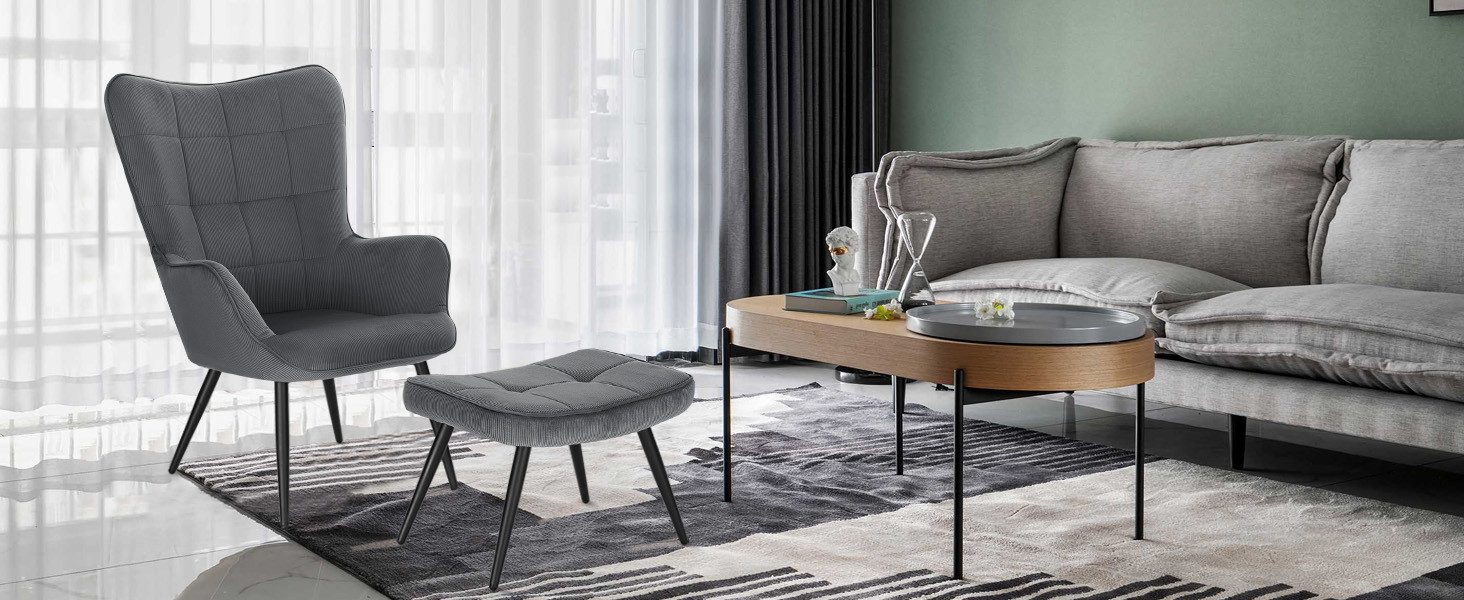 Woltu Polsterstuhl (1 St), mit Hocker Fernsehsessel Ohrensessel Cordsamt günstig online kaufen