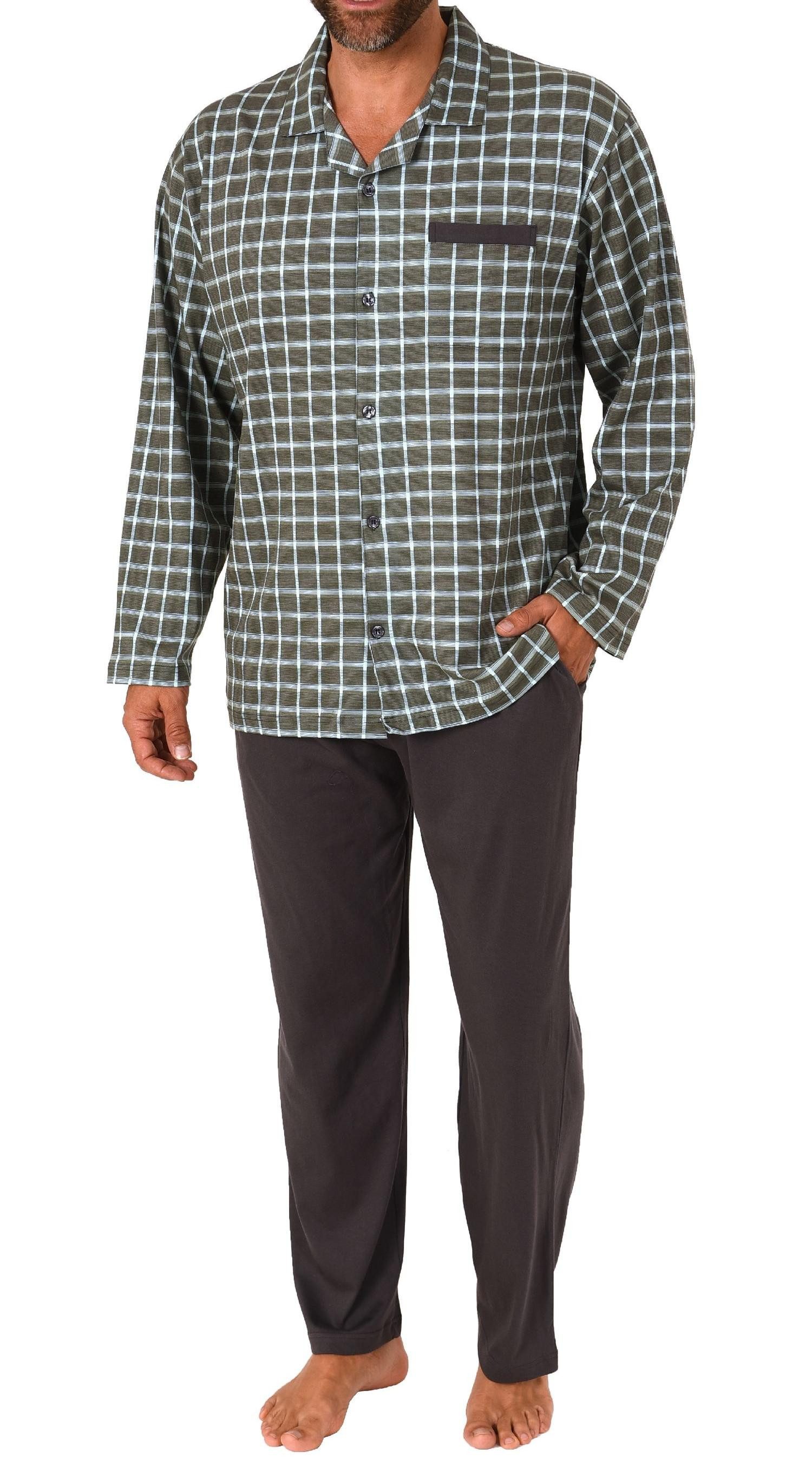 Normann Pyjama Herren Pyjama zum durchknöpfen in Karo Optik - auch in Überg günstig online kaufen