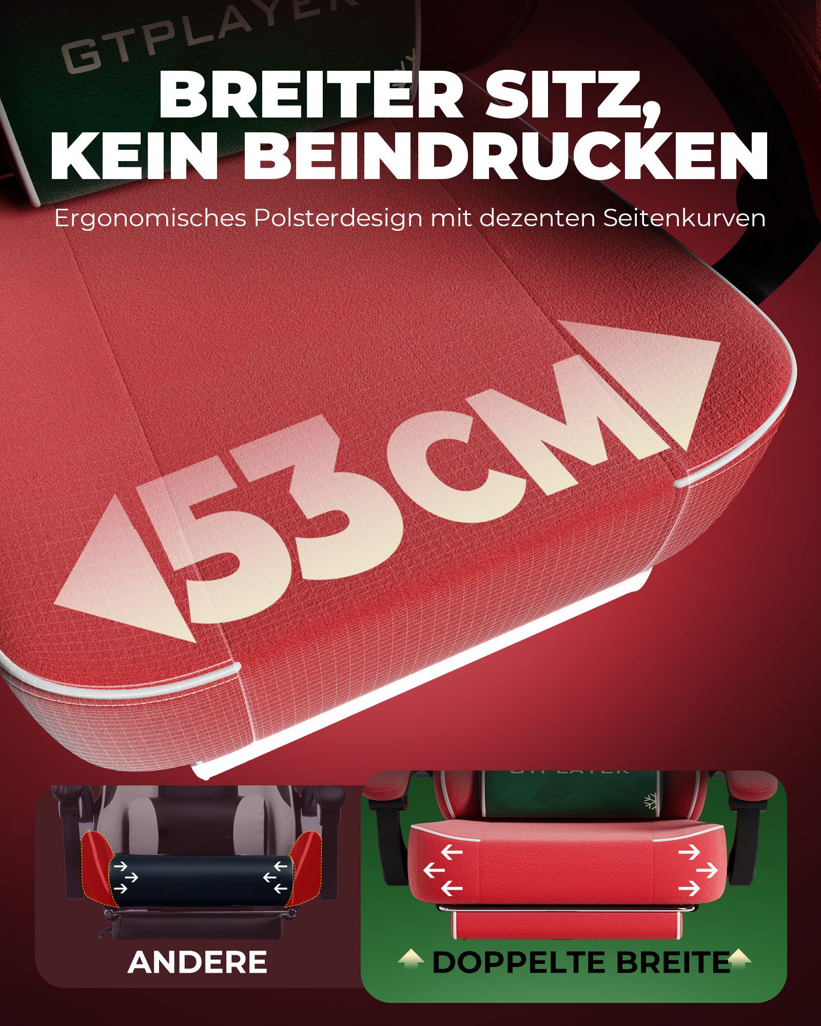 GTPLAYER Gaming-Stuhl Weihnachtsmotiv, Gaming Chair mit Fußstütze, extra breite Sitzfläche, mit Federkissen 150KG für große und kräftige Personen