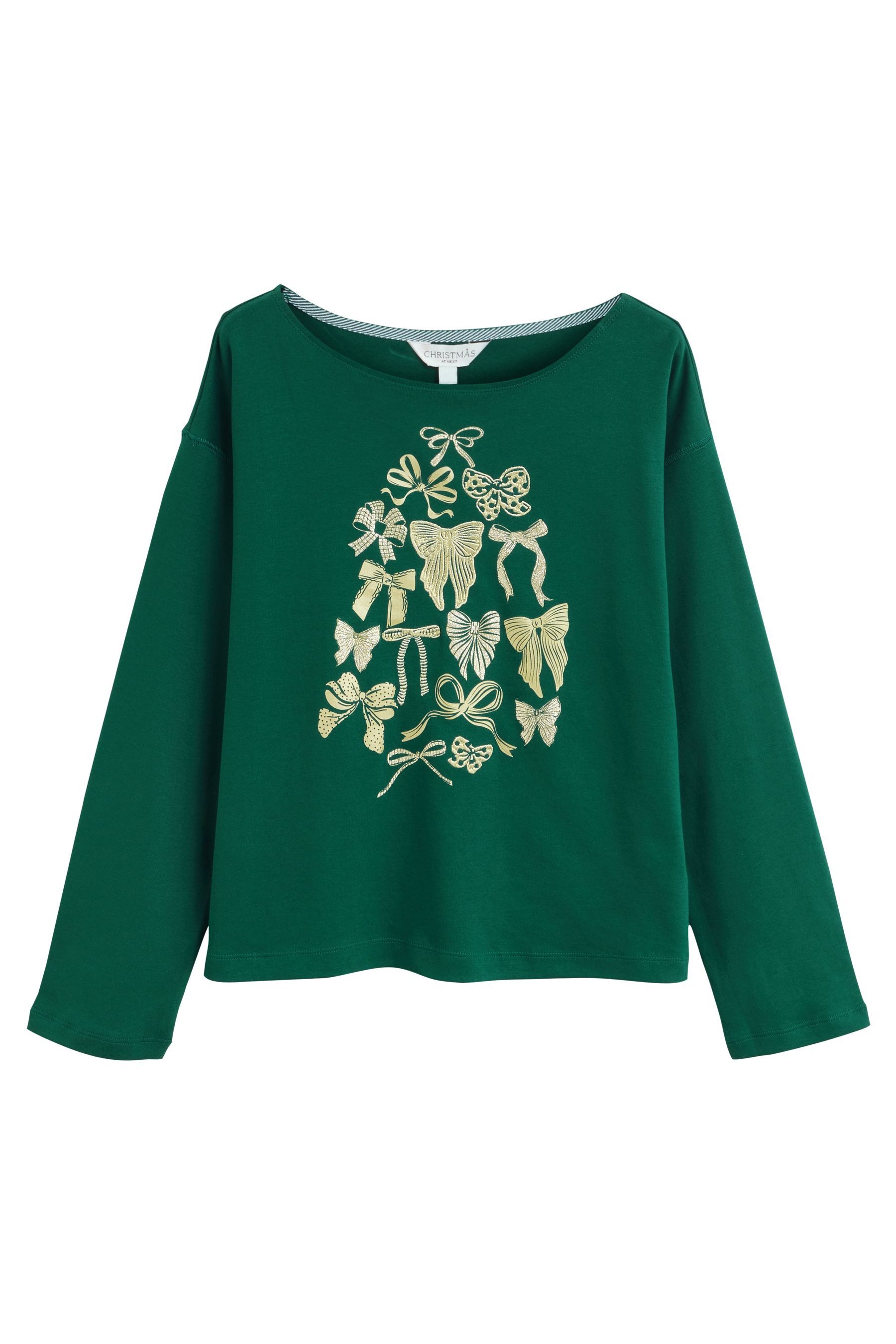 Next Blusenshirt Oberteil mit U-Boot-Ausschnitt und Weihnachtsbaum (1-tlg)