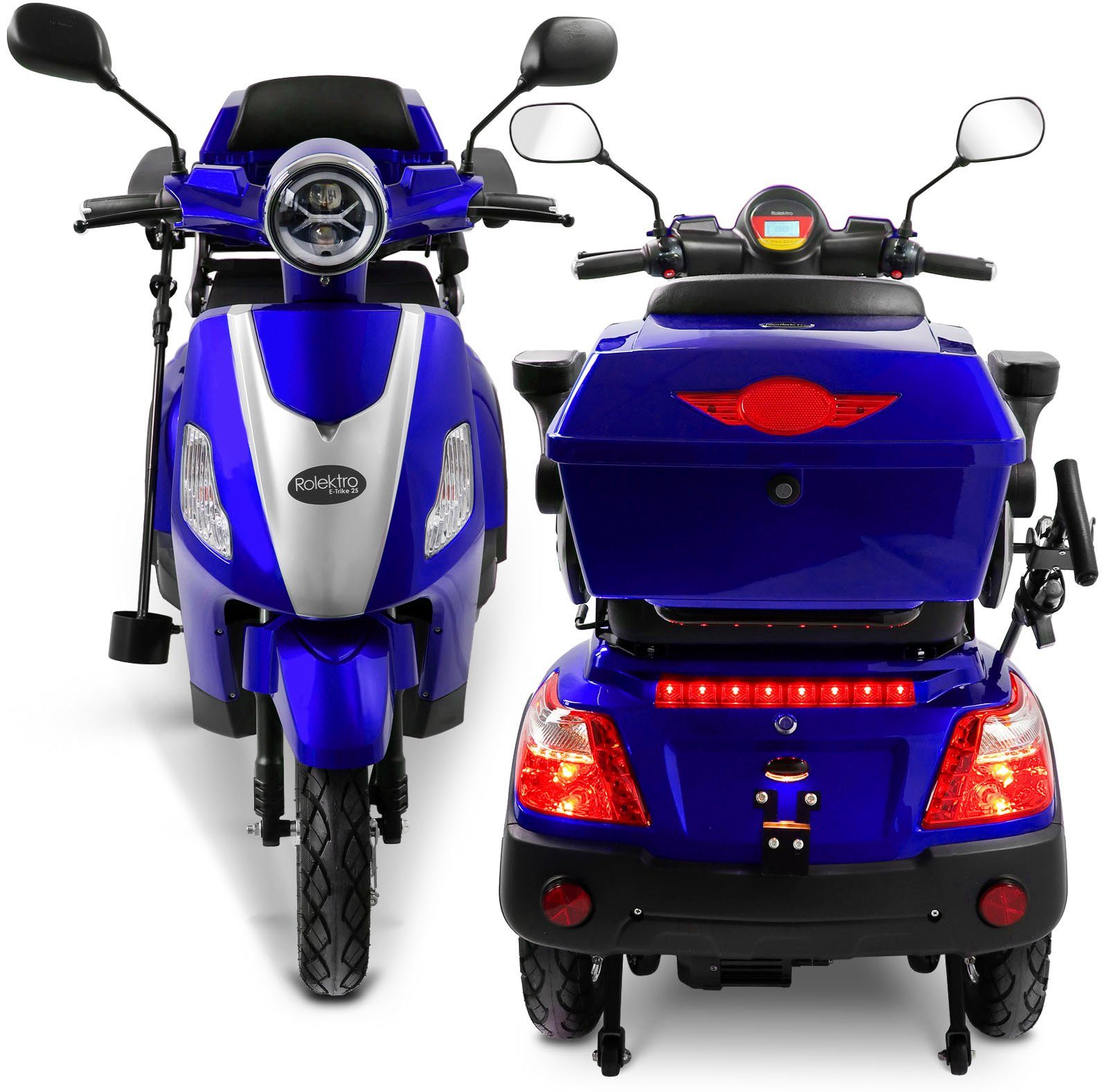 km/h, Rolektro 25 blau E-Trike 1000 Lithium (mit 25 W, Rolektro Topcase) Akku, V.3, Elektromobil