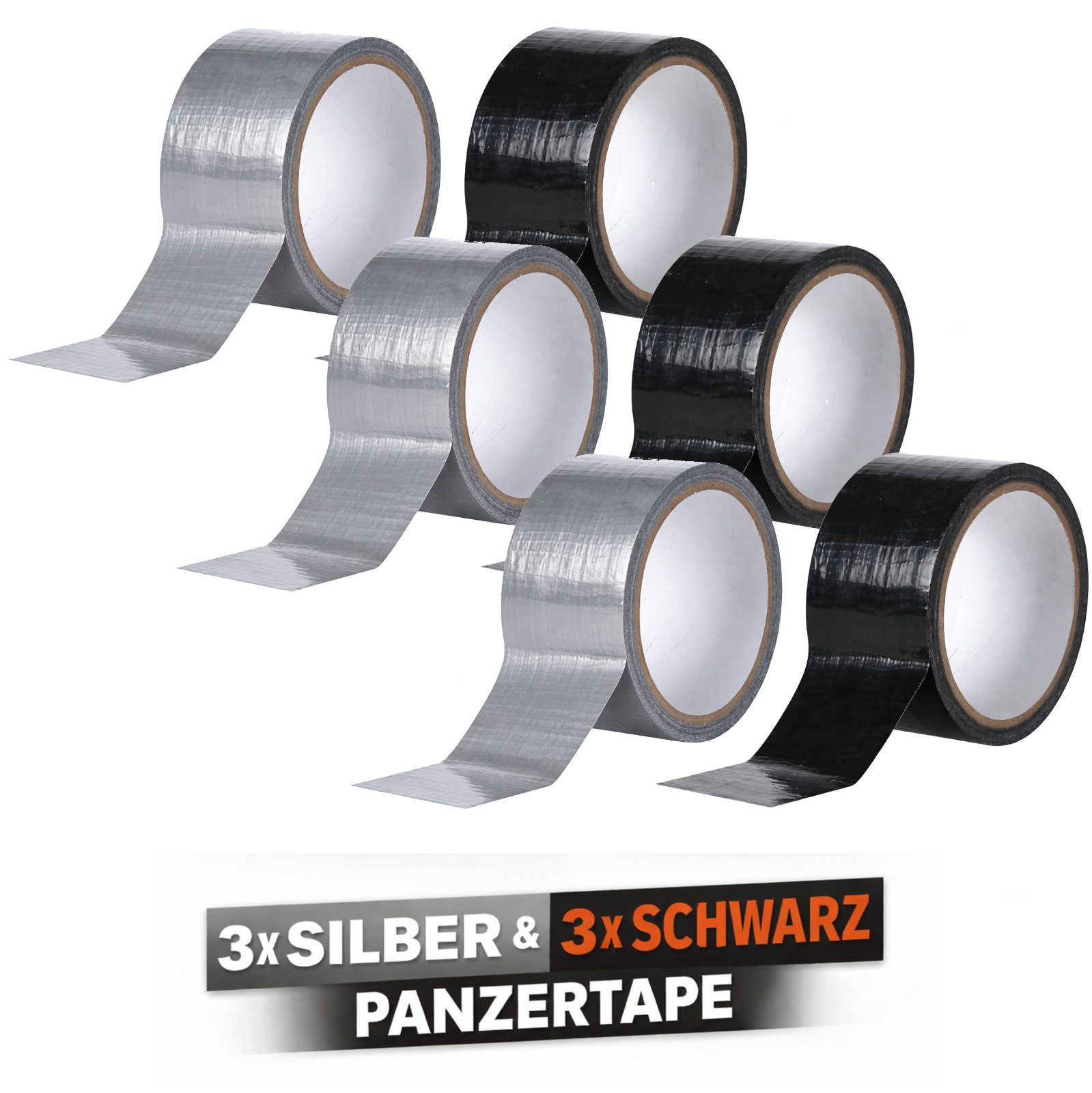 Koopman Klebeband Panzertape Gewebeband Gaffaband Schwarz / Silber 48mmx10m 6er Set (6-St) Faserverstärkt, hohe Haftkraft, 10m je Rolle, Universell, Vielseitig