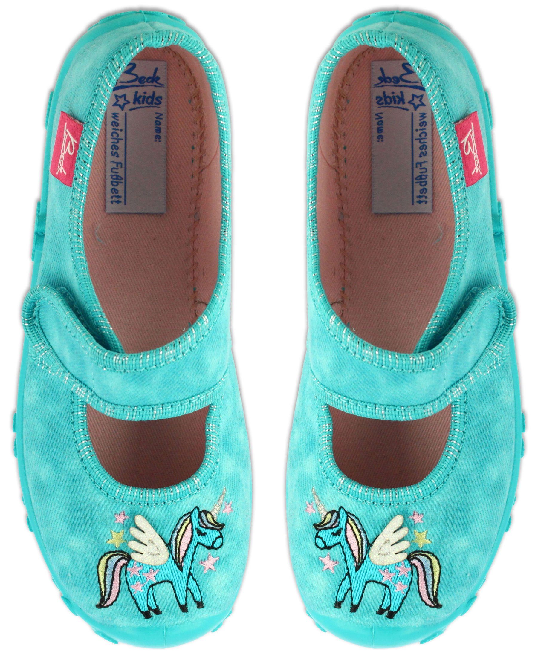 Beck Hausschuh Pegasus Hausschuh (Ballerina-Schuh mit weicher Innensohle, und hochwertiger Stickerei) mittlere Passform