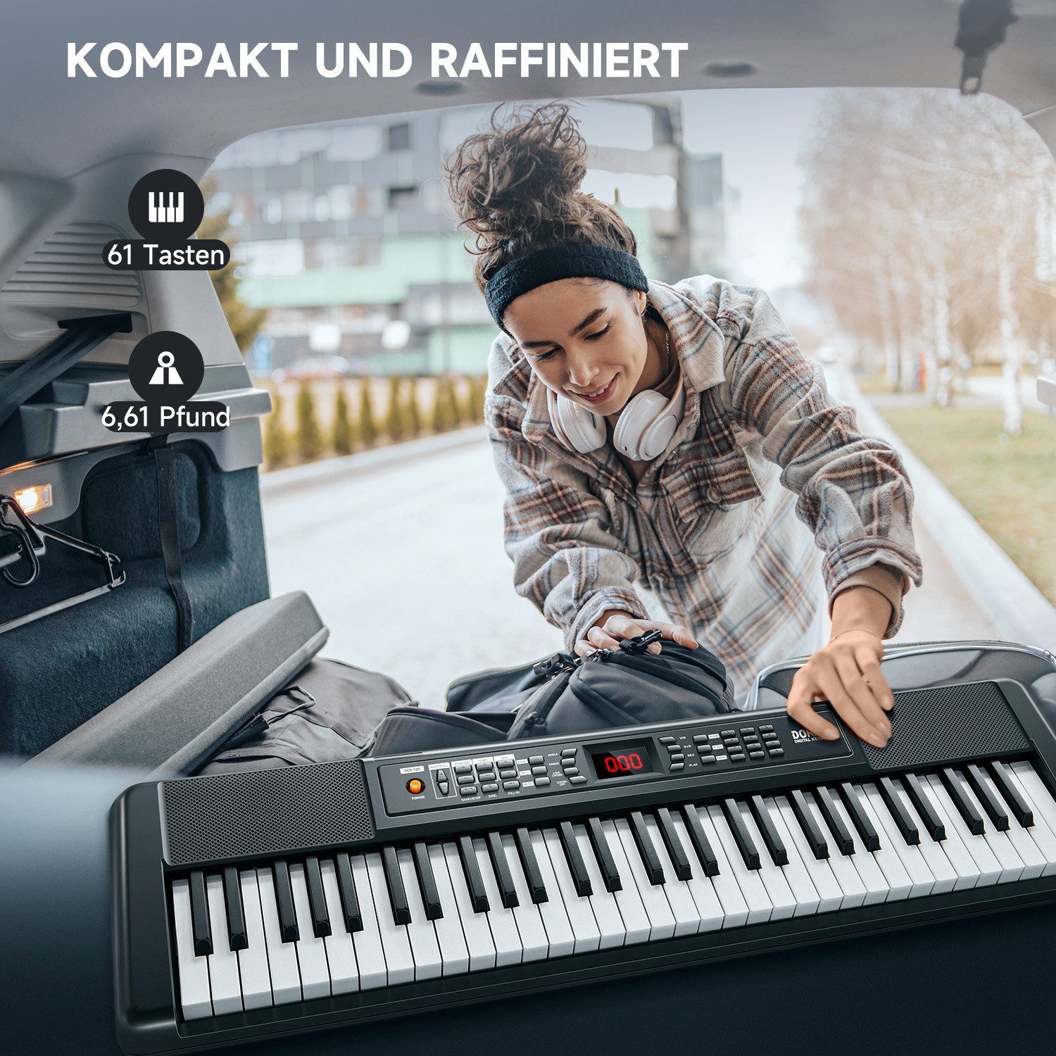 Donner Home-Keyboard DEK-100 Elektronisches Keyboard mit 61 Tasten, Mikrofon, 128 Rhythmen (Set, Digitales Klavier, Mikrofon, Netzteil)