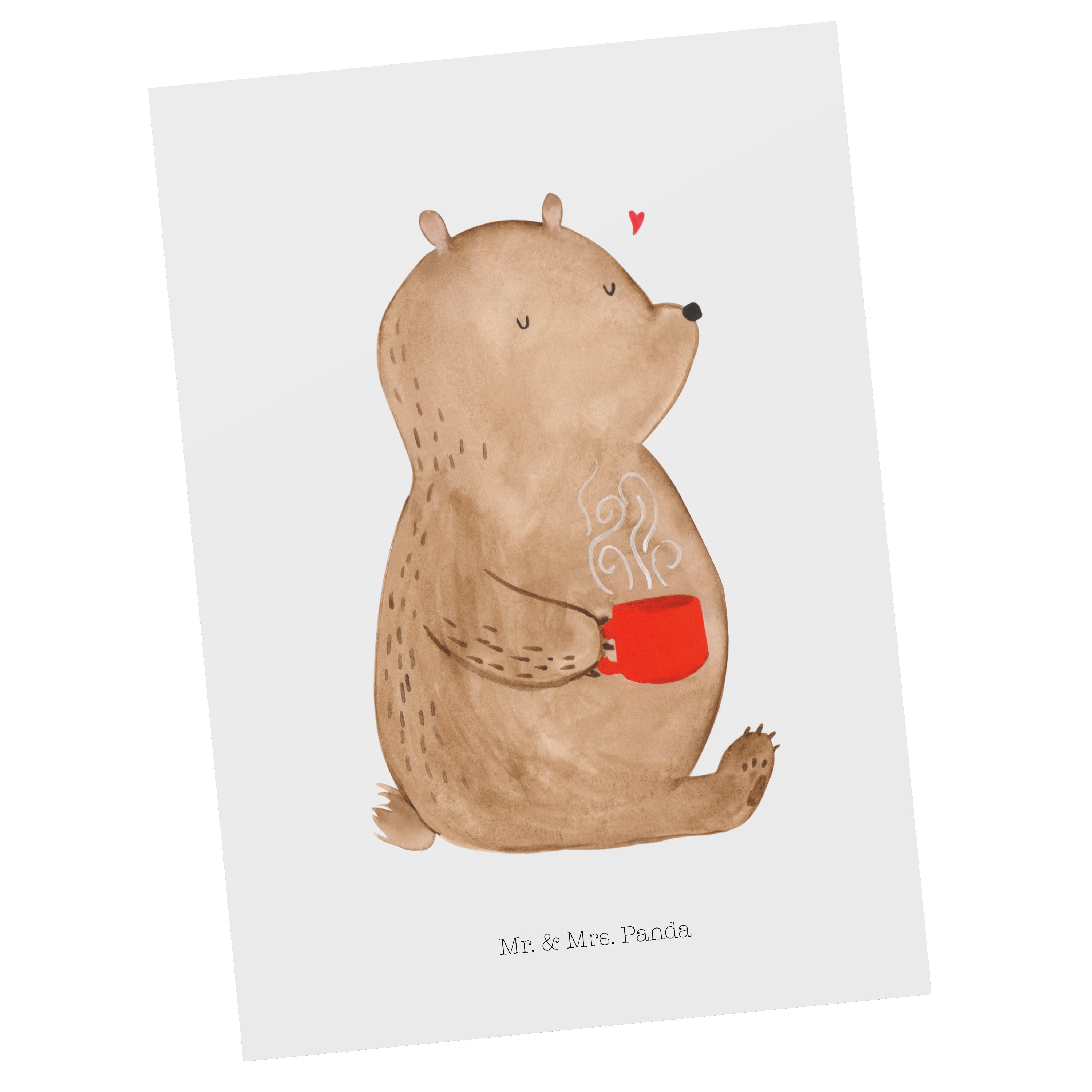 Mr. & Mrs. Panda Postkarte Bär Kaffee - Weiß - Geschenk, Welt retten, Einladungskarte, guten Mor