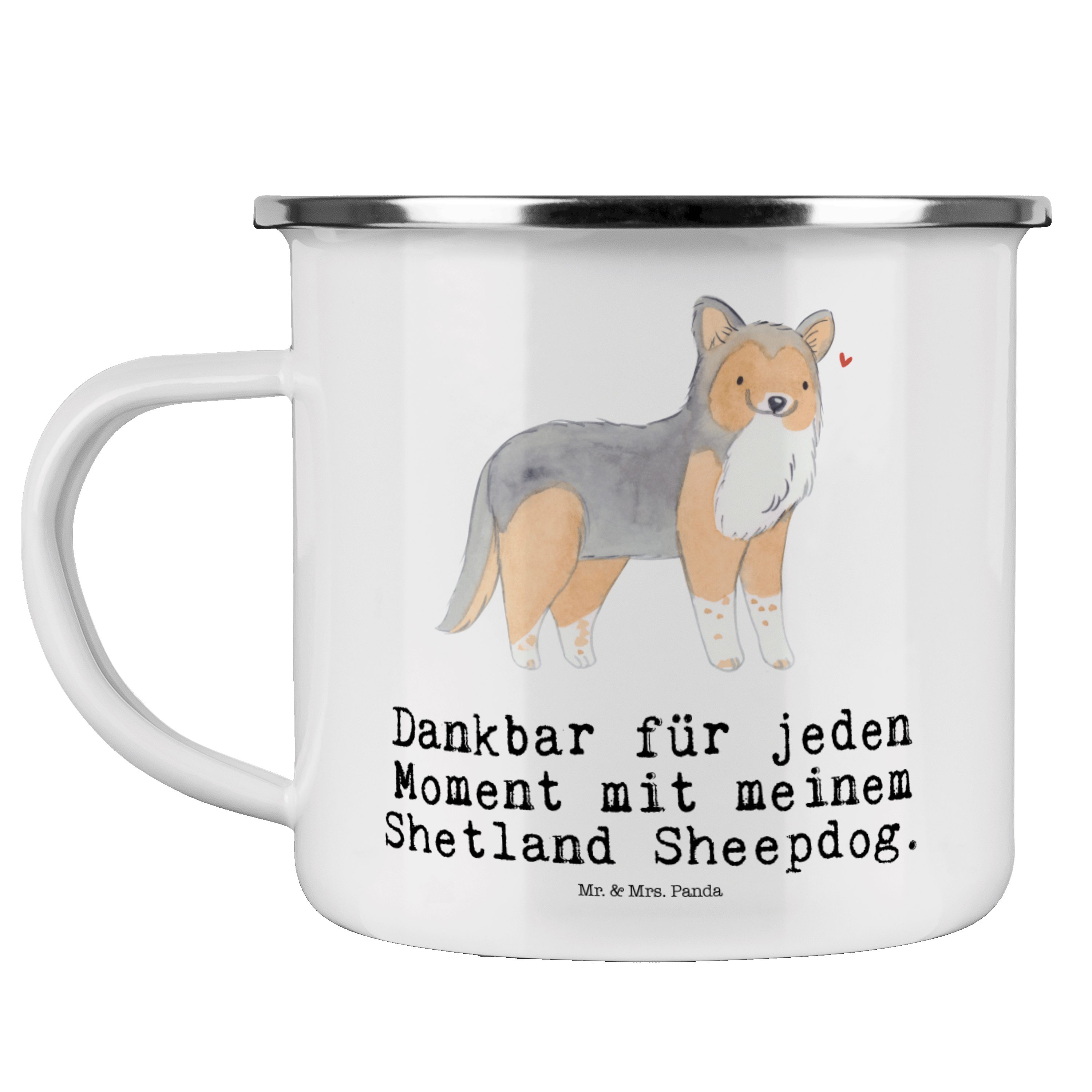 Mr. & Mrs. Panda Becher Shetland Sheepdog Moment - Weiß - Geschenk, Sheltie, Outdoor Tasse, C, Emaille