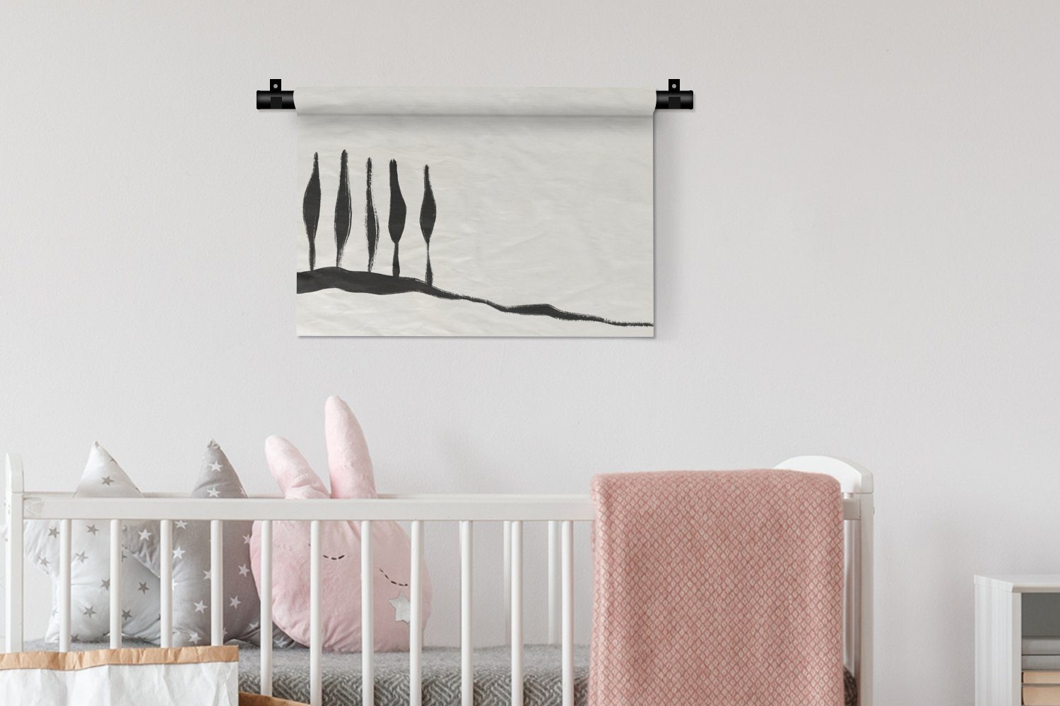 MuchoWow Wanddekoobjekt Landschaft Wanddeko Schlafzimmer, - Schwarz und Kinderzimmer Wohnzimmer, Kleid, für Wandbehang, weiß, Abstrakt 